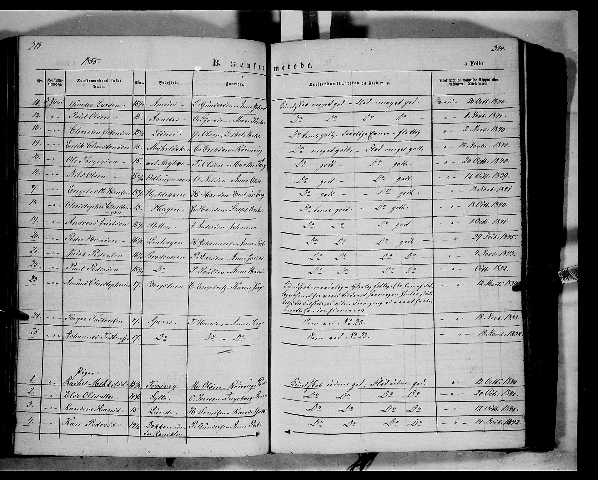 Ringebu prestekontor, SAH/PREST-082/H/Ha/Haa/L0006: Parish register (official) no. 6, 1848-1859, p. 313-314