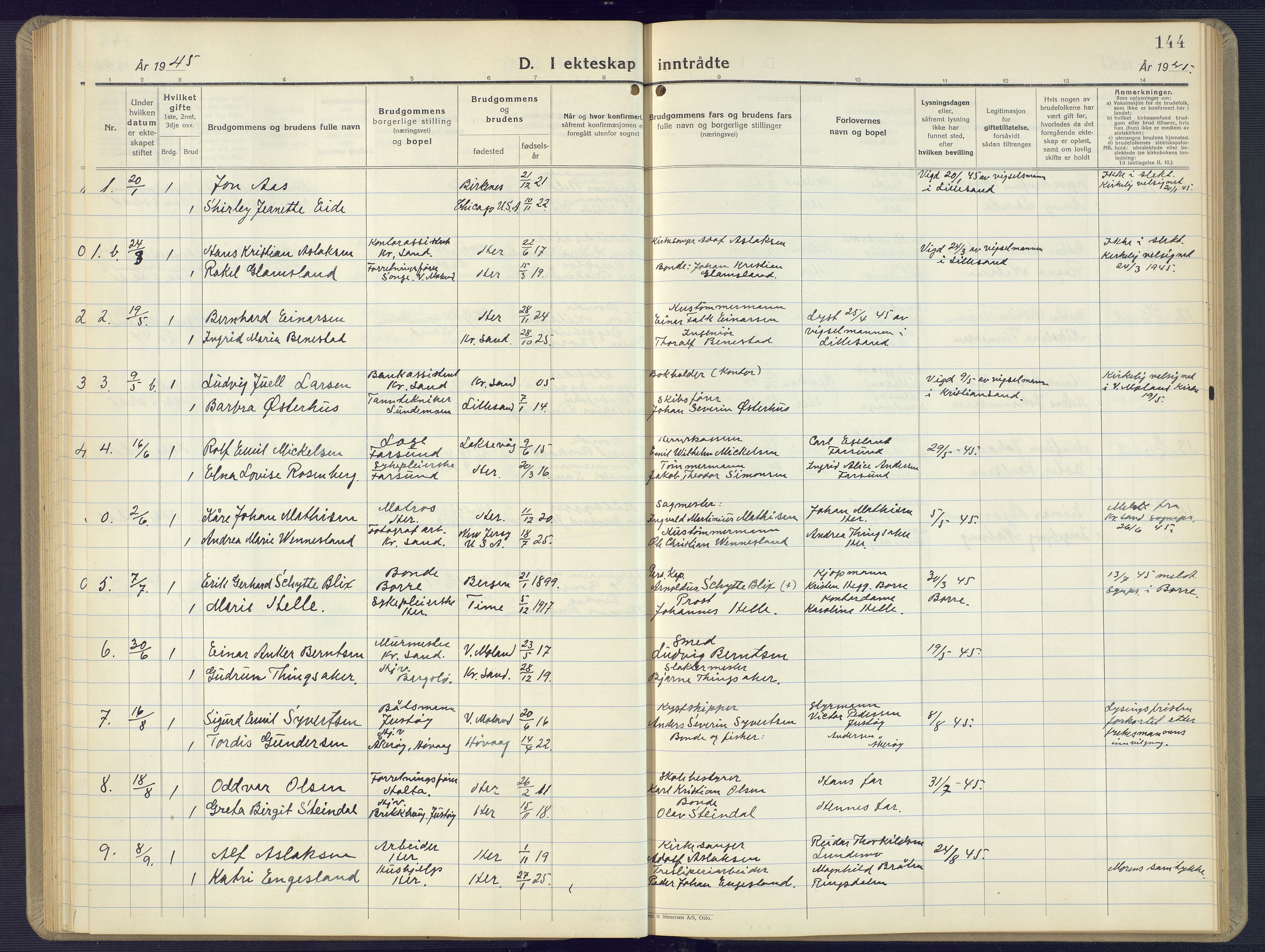 Vestre Moland sokneprestkontor, AV/SAK-1111-0046/F/Fb/Fbb/L0008: Parish register (copy) no. B 8, 1930-1966, p. 144