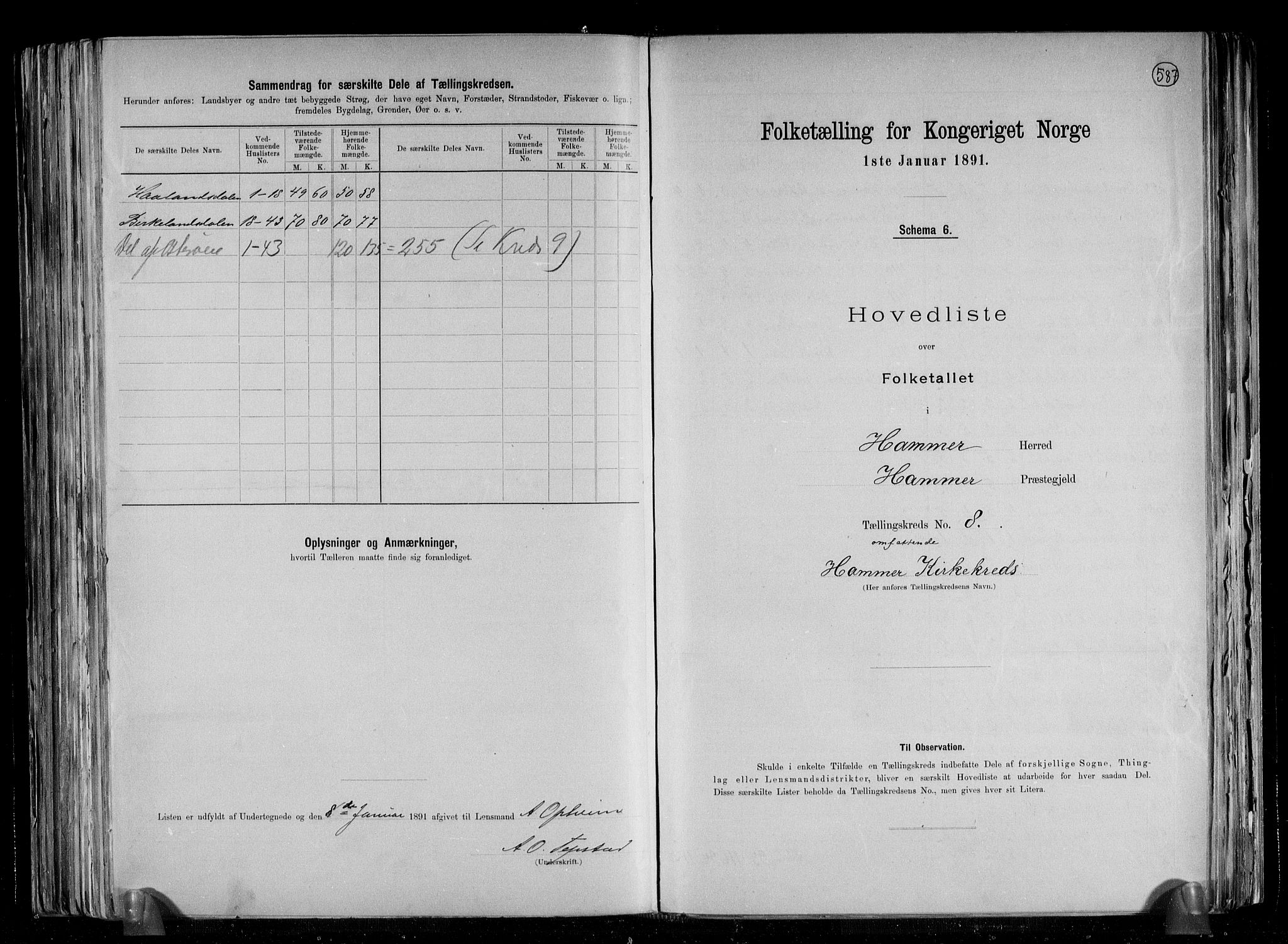 RA, 1891 census for 1254 Hamre, 1891, p. 21