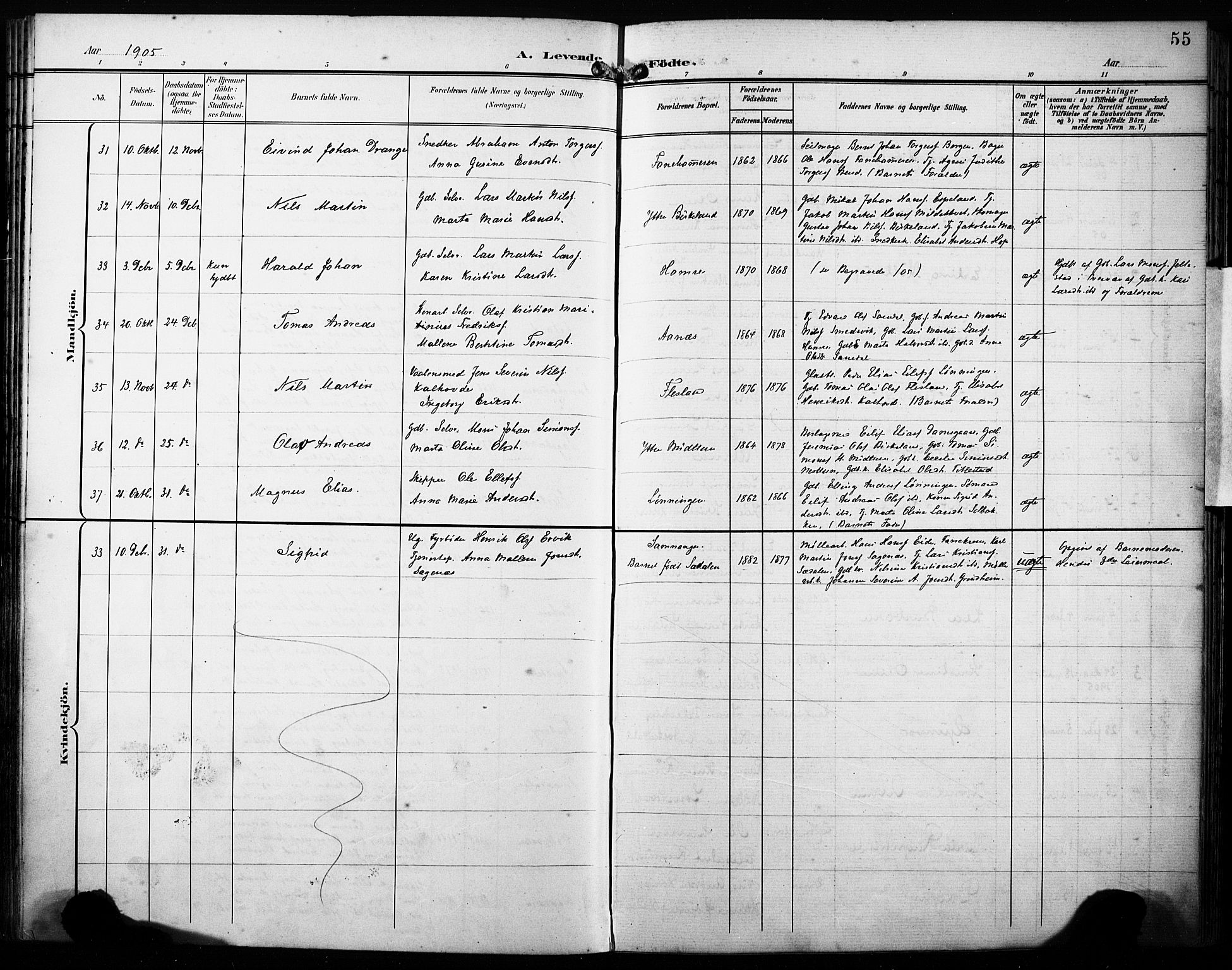 Fana Sokneprestembete, AV/SAB-A-75101/H/Haa/Haab/L0003: Parish register (official) no. B 3, 1898-1907, p. 55