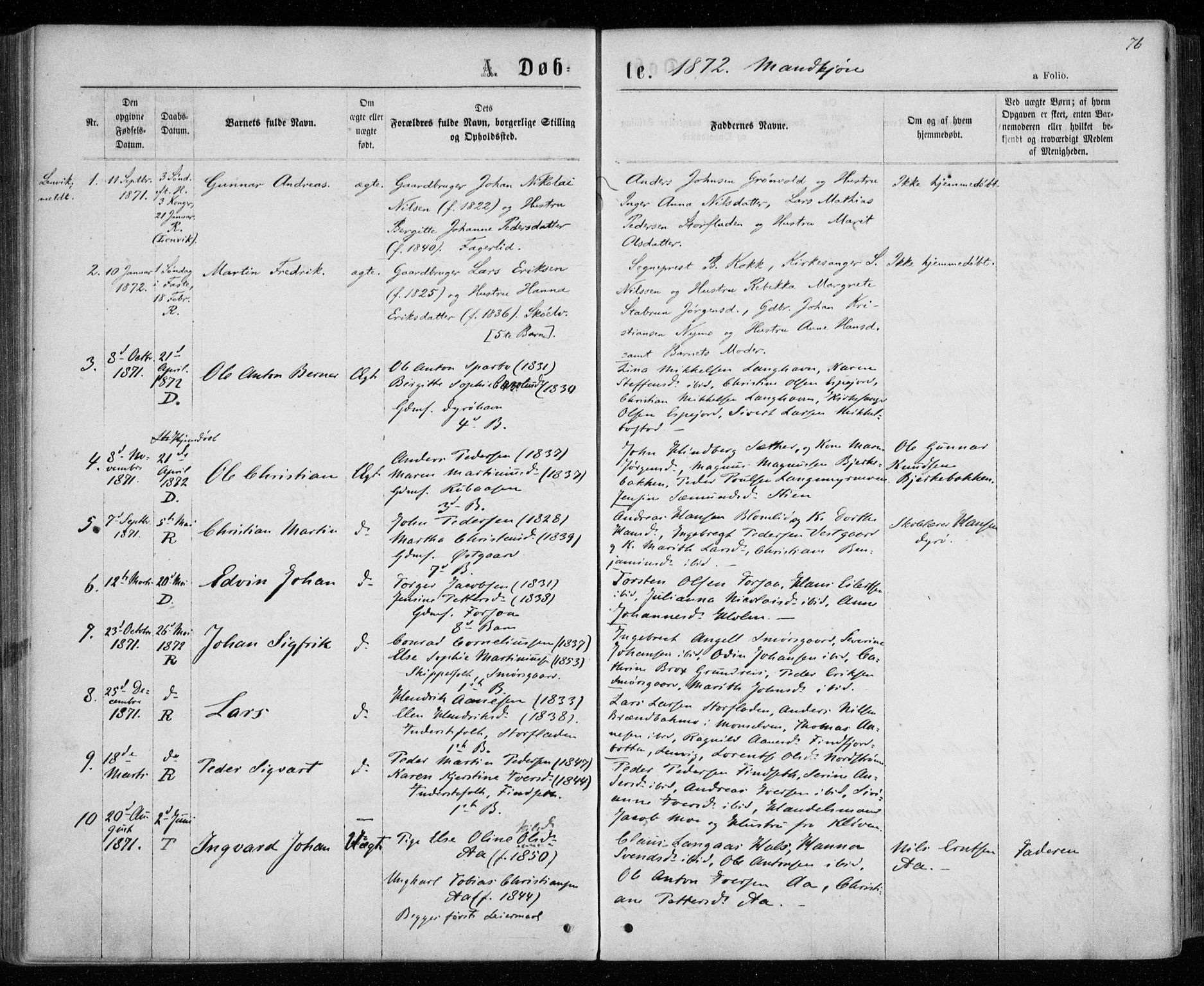 Tranøy sokneprestkontor, AV/SATØ-S-1313/I/Ia/Iaa/L0008kirke: Parish register (official) no. 8, 1867-1877, p. 76