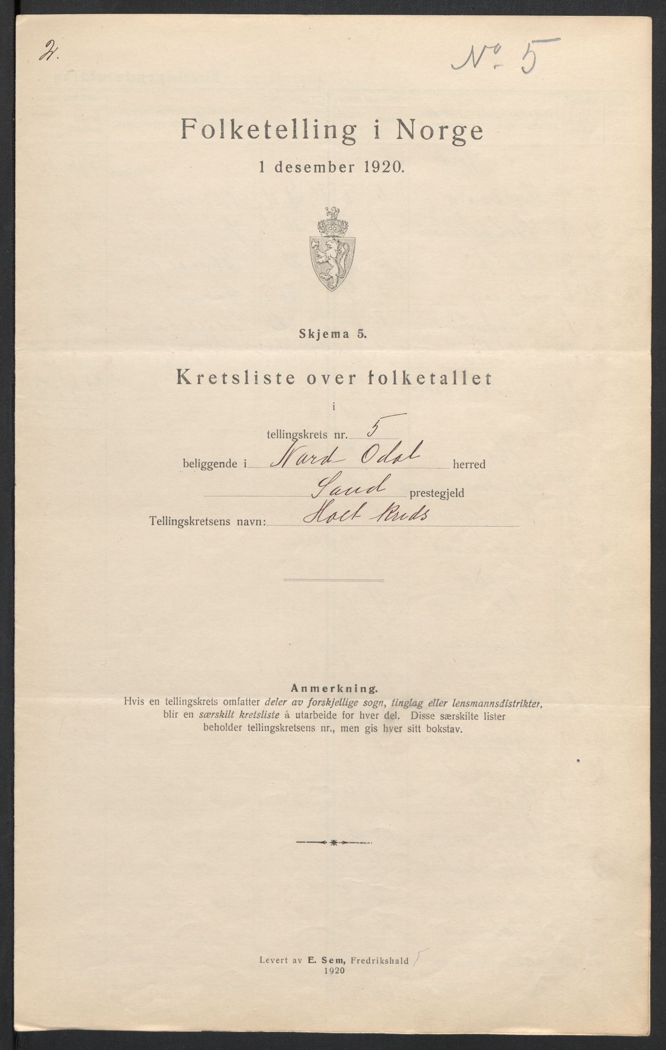 SAH, 1920 census for Nord-Odal, 1920, p. 22