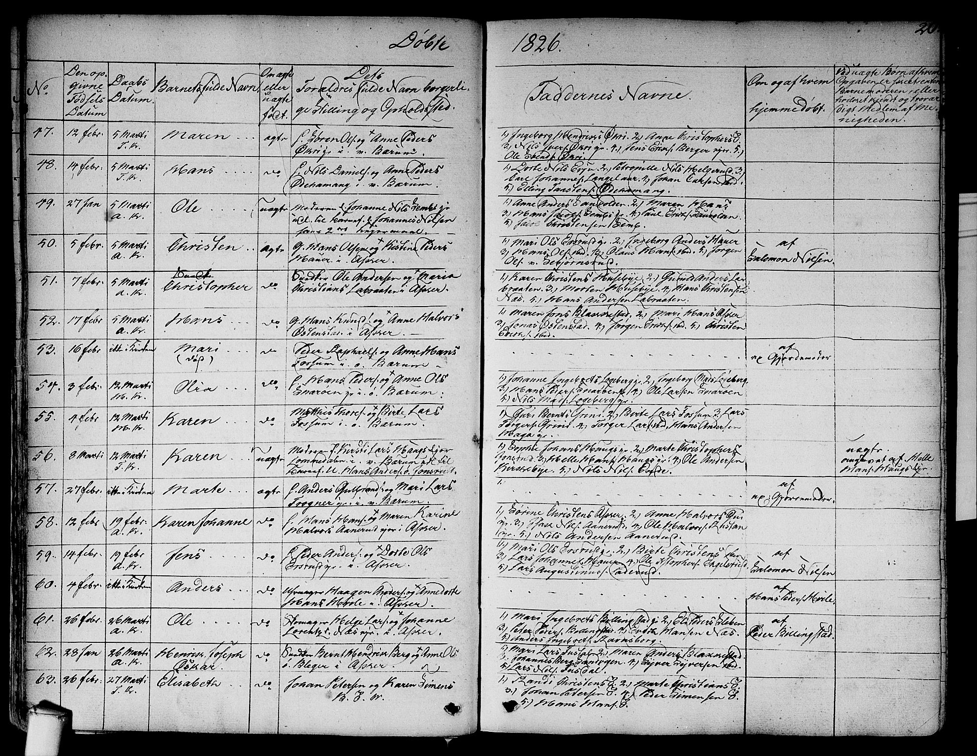 Asker prestekontor Kirkebøker, SAO/A-10256a/F/Fa/L0007: Parish register (official) no. I 7, 1825-1864, p. 20