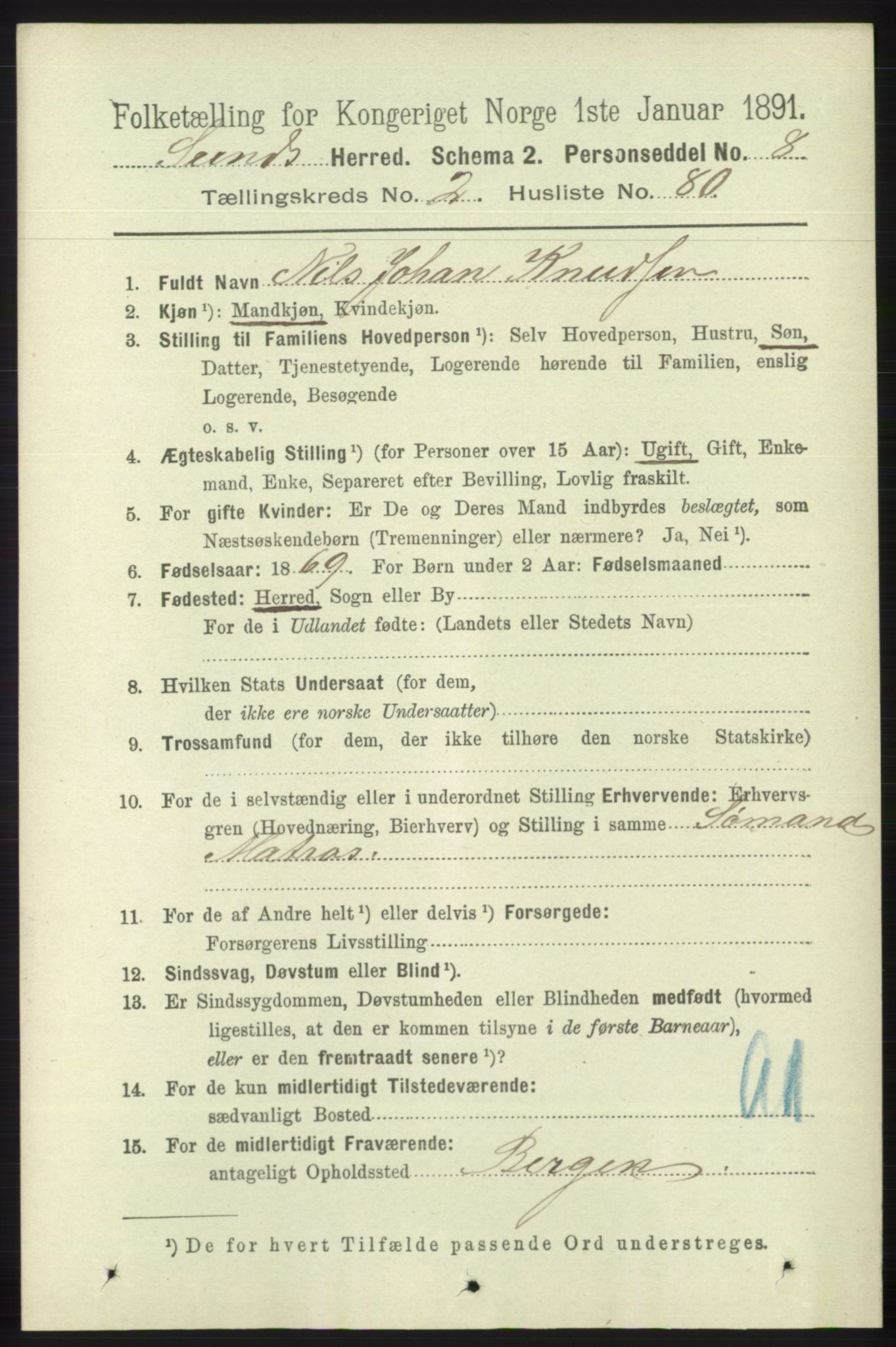 RA, 1891 census for 1245 Sund, 1891, p. 1108