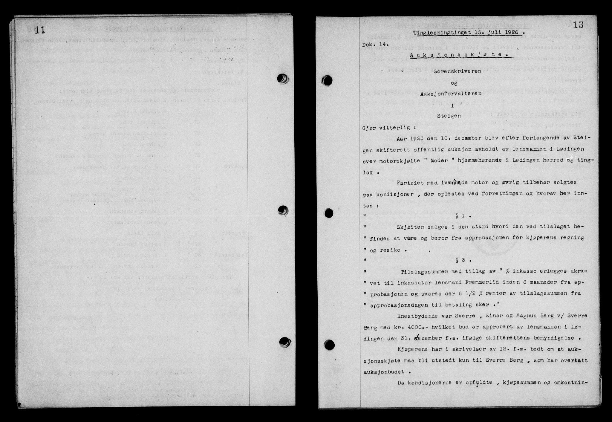 Steigen og Ofoten sorenskriveri, SAT/A-0030/1/2/2C/L0014: Mortgage book no. 13 og 15, 1926-1927, Deed date: 15.07.1926