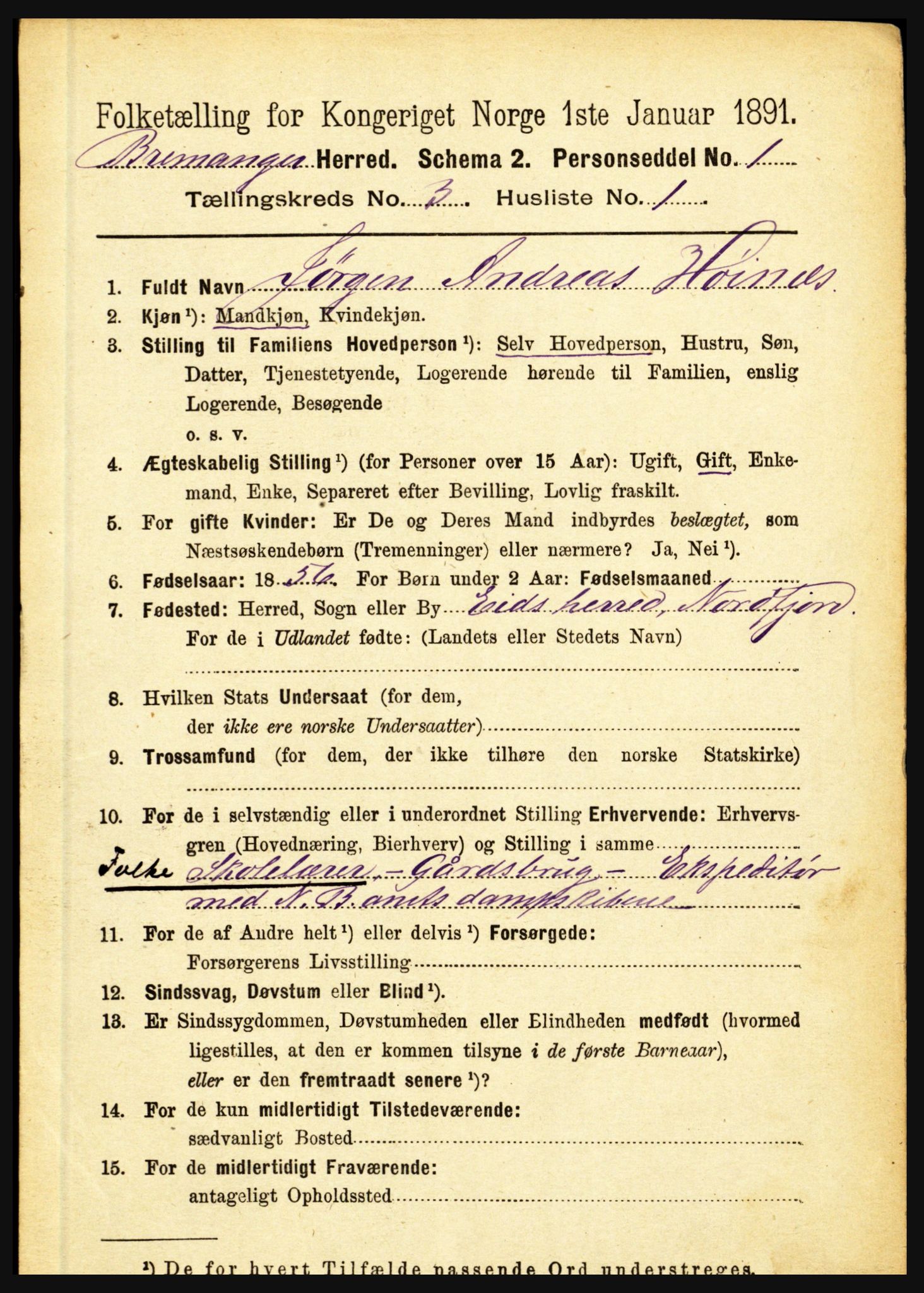 RA, 1891 census for 1438 Bremanger, 1891, p. 970