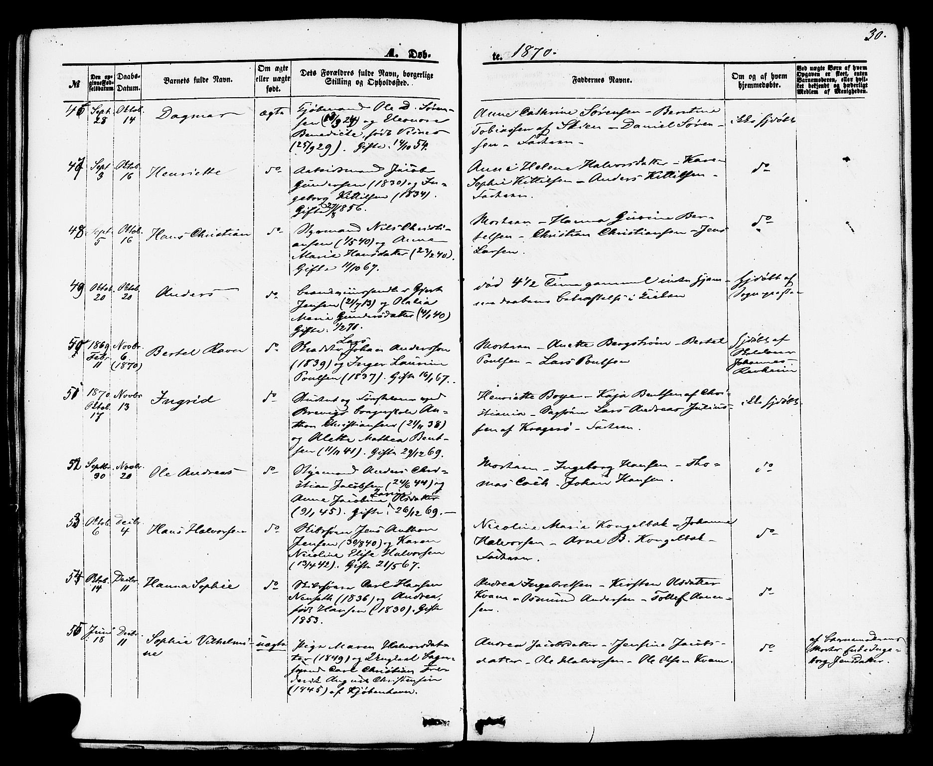 Brevik kirkebøker, AV/SAKO-A-255/F/Fa/L0006: Parish register (official) no. 6, 1866-1881, p. 30