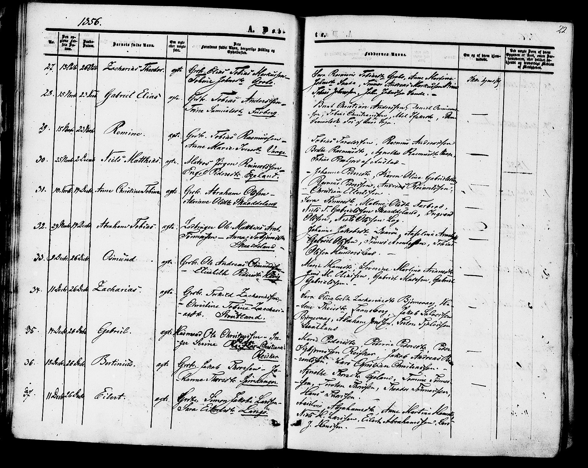 Herad sokneprestkontor, AV/SAK-1111-0018/F/Fa/Fab/L0004: Parish register (official) no. A 4, 1853-1885, p. 22