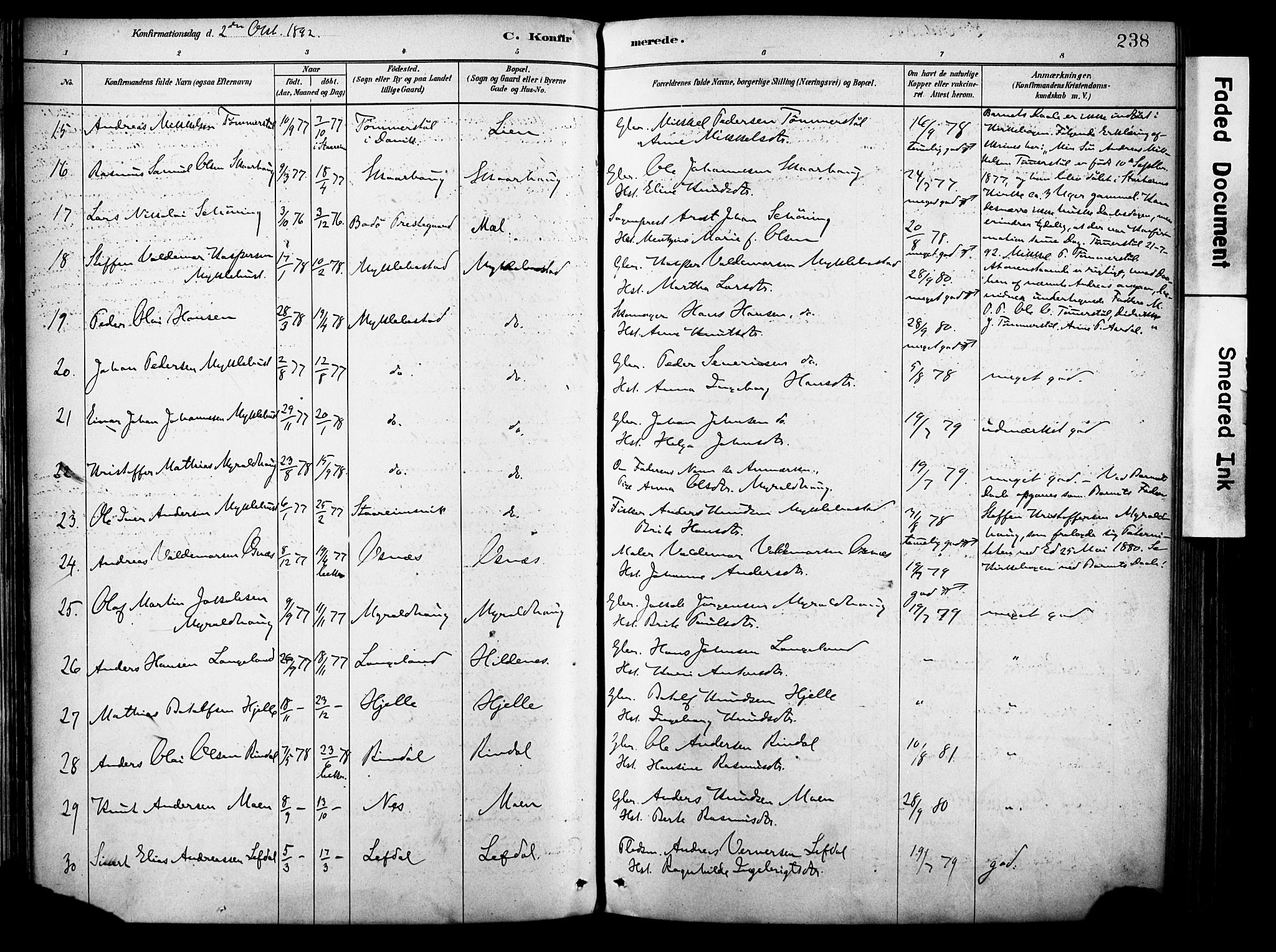 Eid sokneprestembete, AV/SAB-A-82301/H/Haa/Haab/L0001: Parish register (official) no. B 1, 1879-1906, p. 238