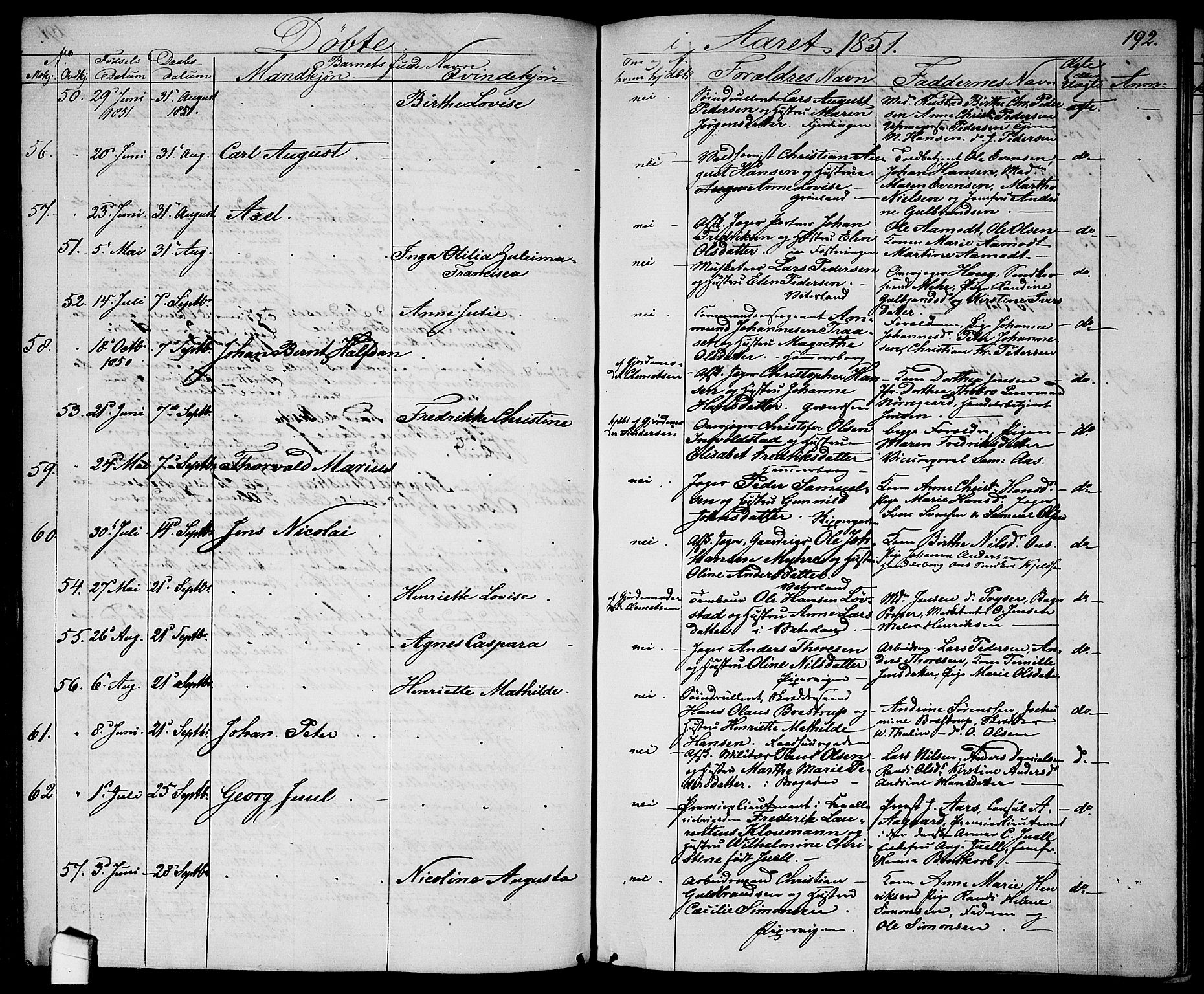 Garnisonsmenigheten Kirkebøker, AV/SAO-A-10846/G/Ga/L0005: Parish register (copy) no. 5, 1841-1860, p. 192