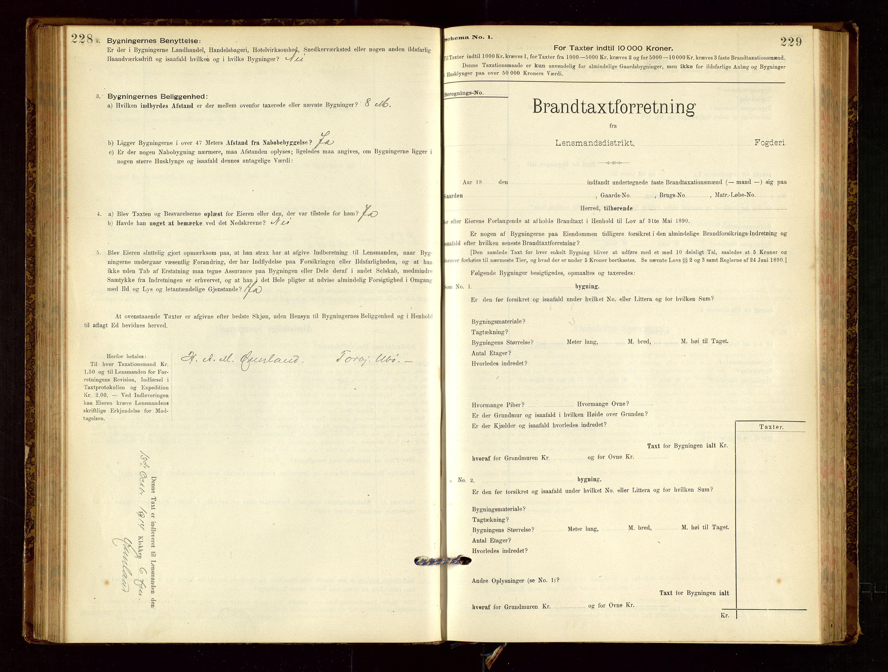 Nedstrand lensmannskontor, SAST/A-100236/Gob/L0001: "Brandtaxationsprotokol for Nerstrand Lensmandsdistrikt Ryfylke fogderi", 1895-1915, p. 228-229