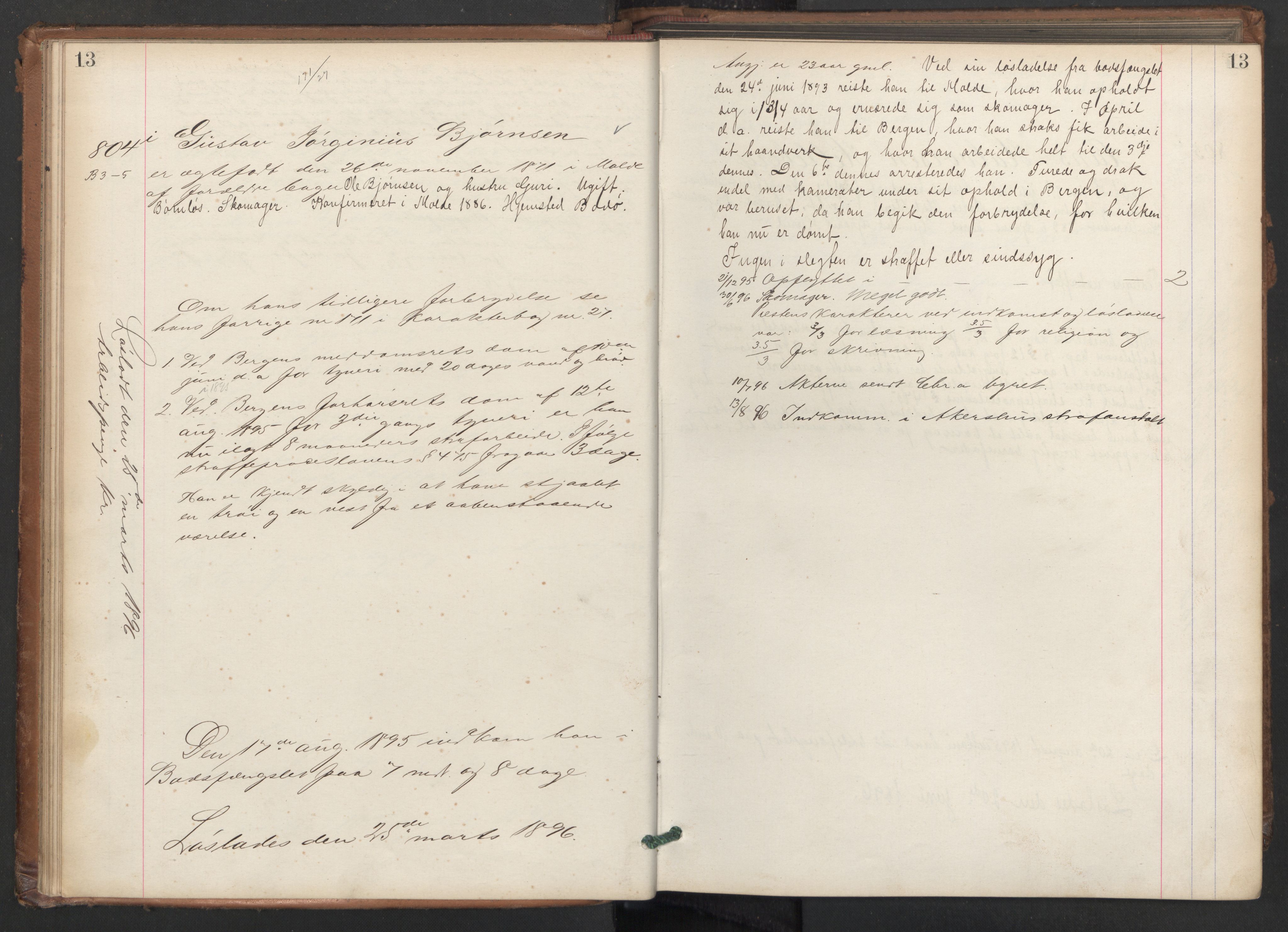 Botsfengslet, AV/RA-S-1539/D/Db/Dbb/L0030: 792i - 86j, 1895, p. 13