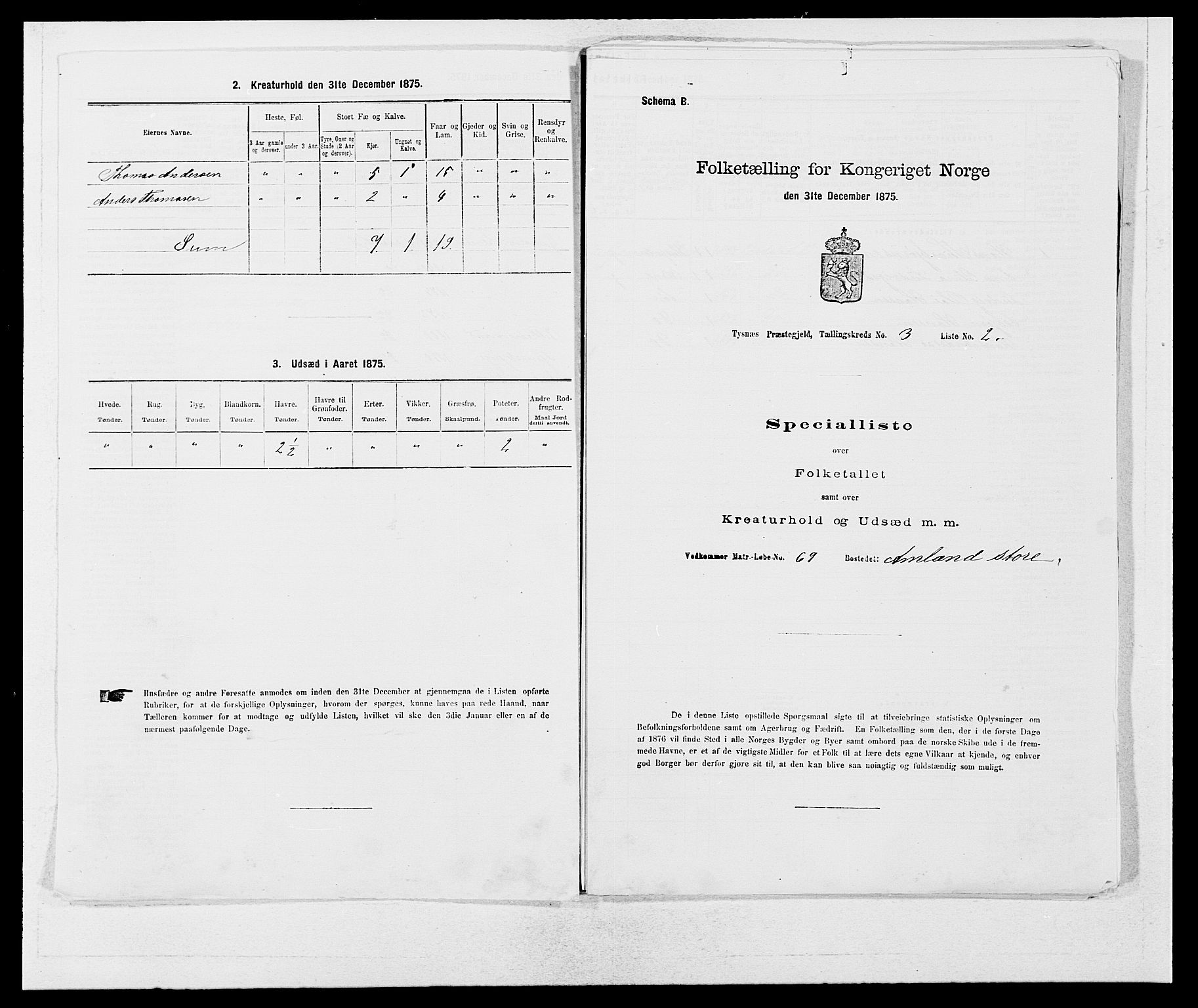 SAB, 1875 census for 1223P Tysnes, 1875, p. 222