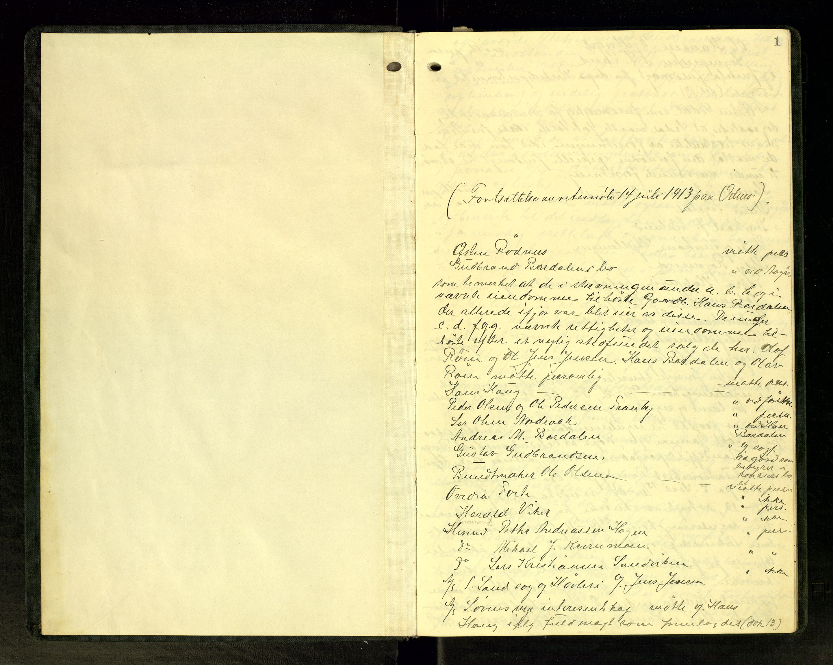 Hadeland og Land tingrett, AV/SAH-TING-010/G/Gc/L0050: Ekstrarettsprotokoll, 1913, p. 1