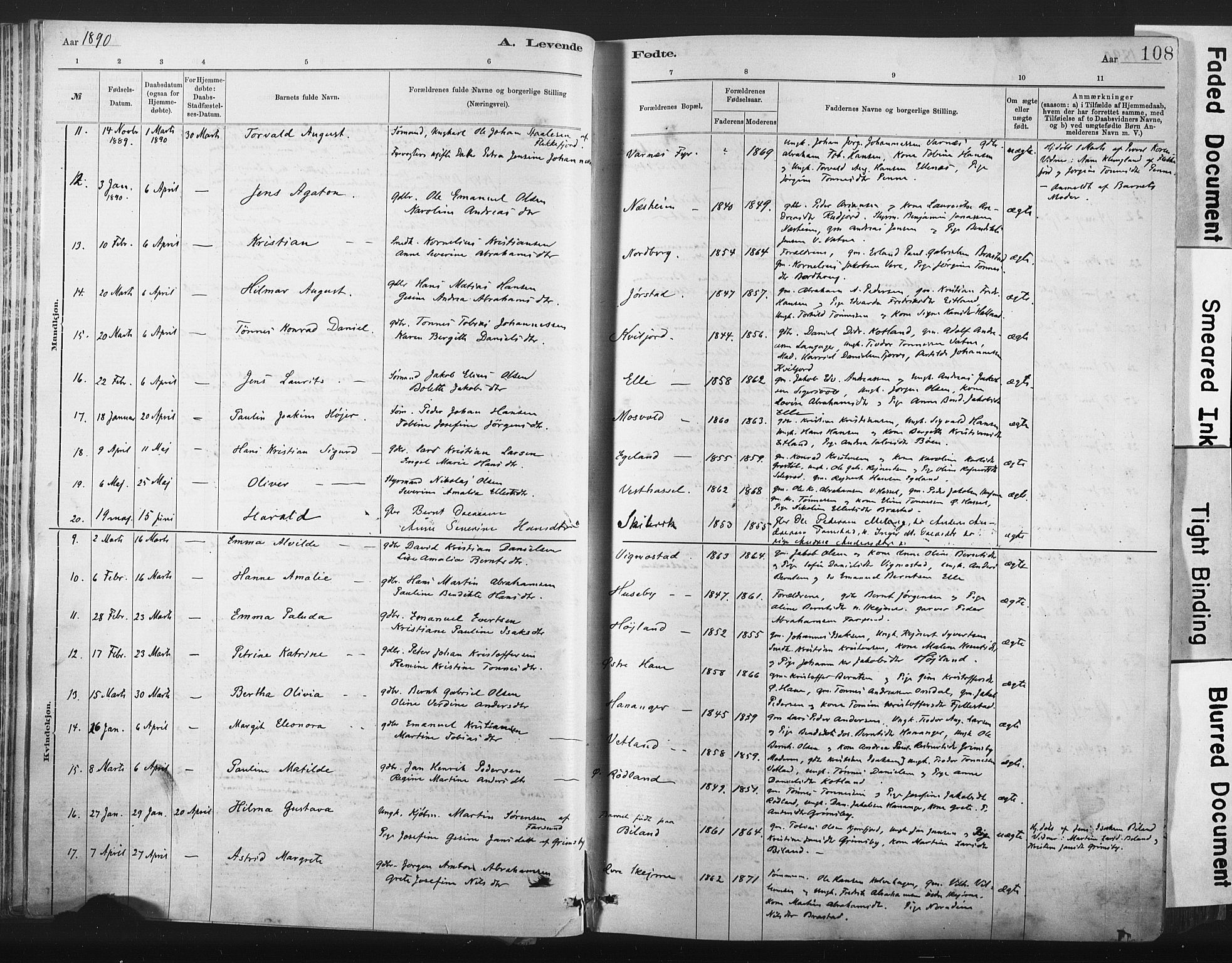 Lista sokneprestkontor, AV/SAK-1111-0027/F/Fa/L0012: Parish register (official) no. A 12, 1879-1903, p. 108