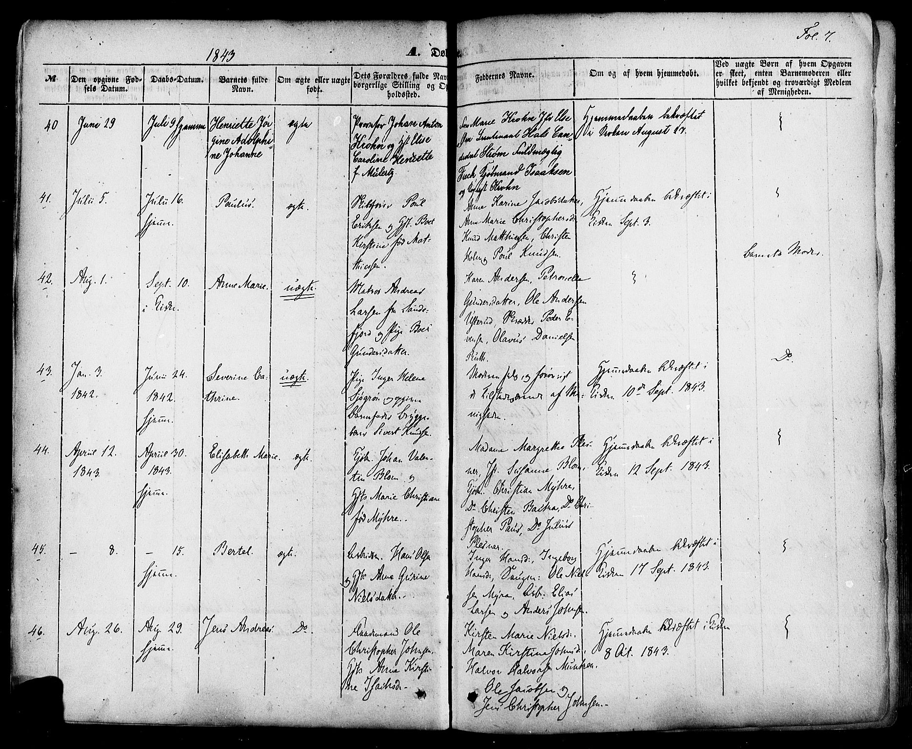 Skien kirkebøker, AV/SAKO-A-302/F/Fa/L0006a: Parish register (official) no. 6A, 1843-1856, p. 7