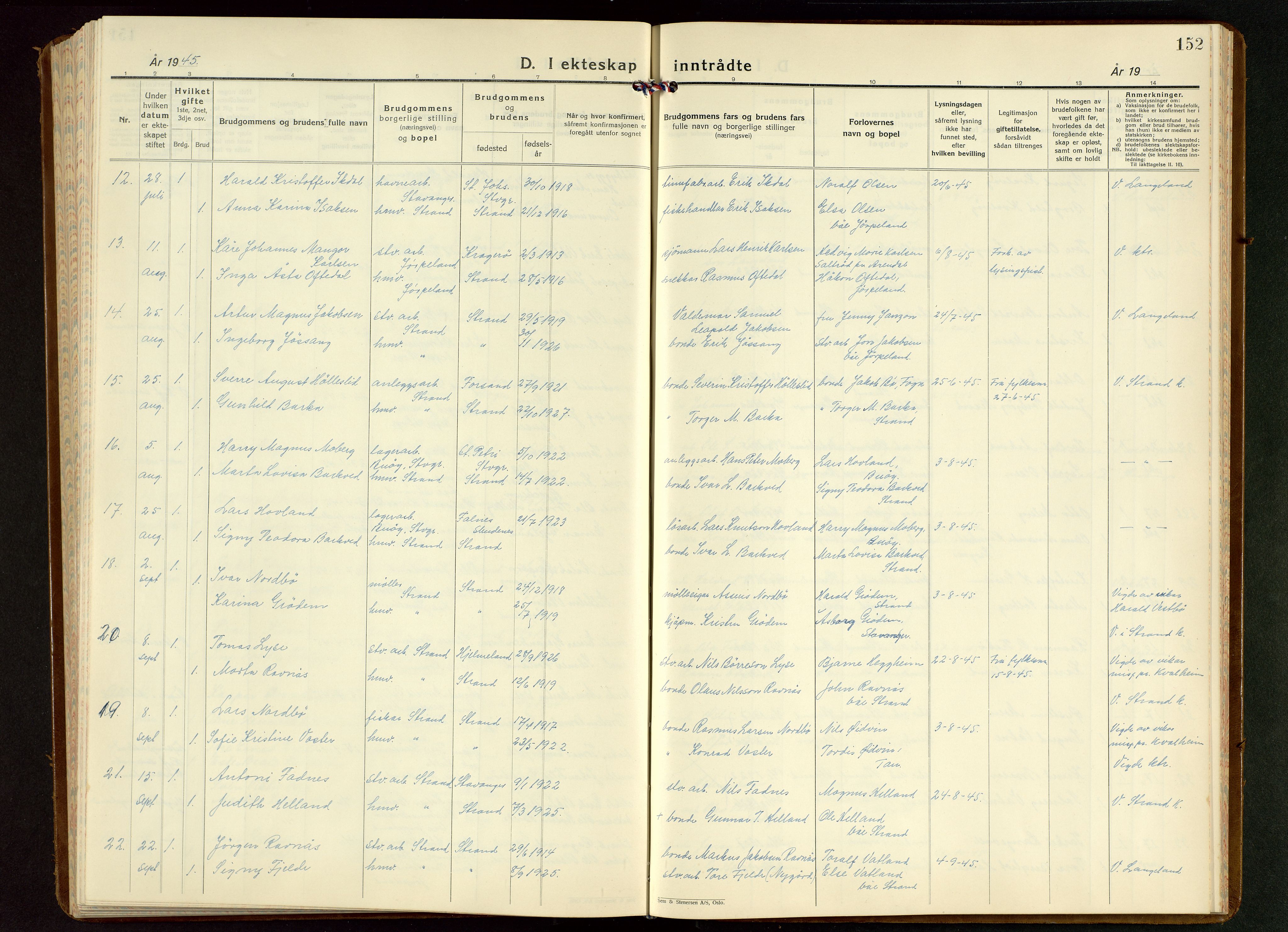 Strand sokneprestkontor, AV/SAST-A-101828/H/Ha/Hab/L0006: Parish register (copy) no. B 6, 1933-1950, p. 152