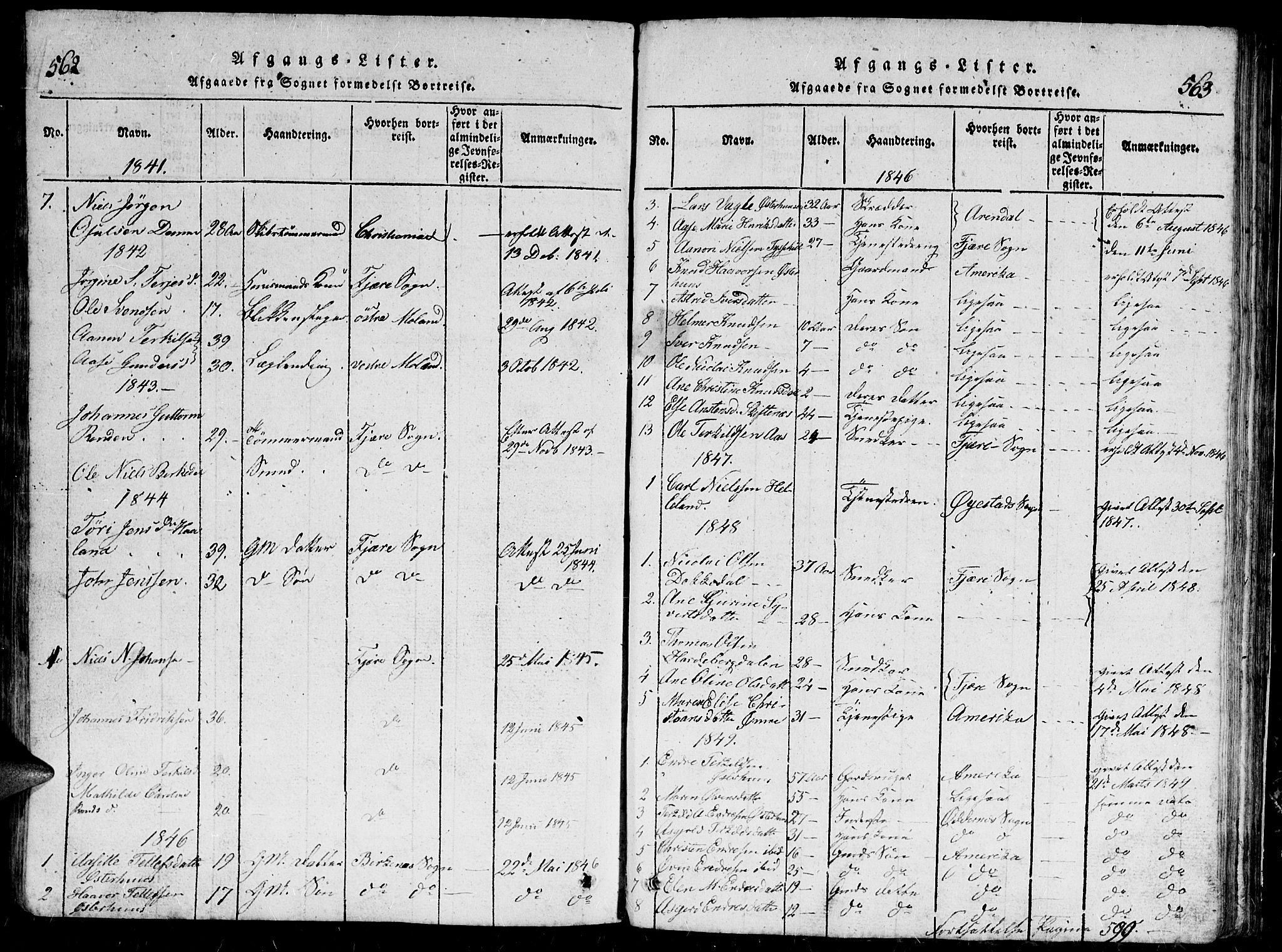 Hommedal sokneprestkontor, AV/SAK-1111-0023/F/Fb/Fbb/L0003: Parish register (copy) no. B 3 /1, 1816-1850, p. 562-563