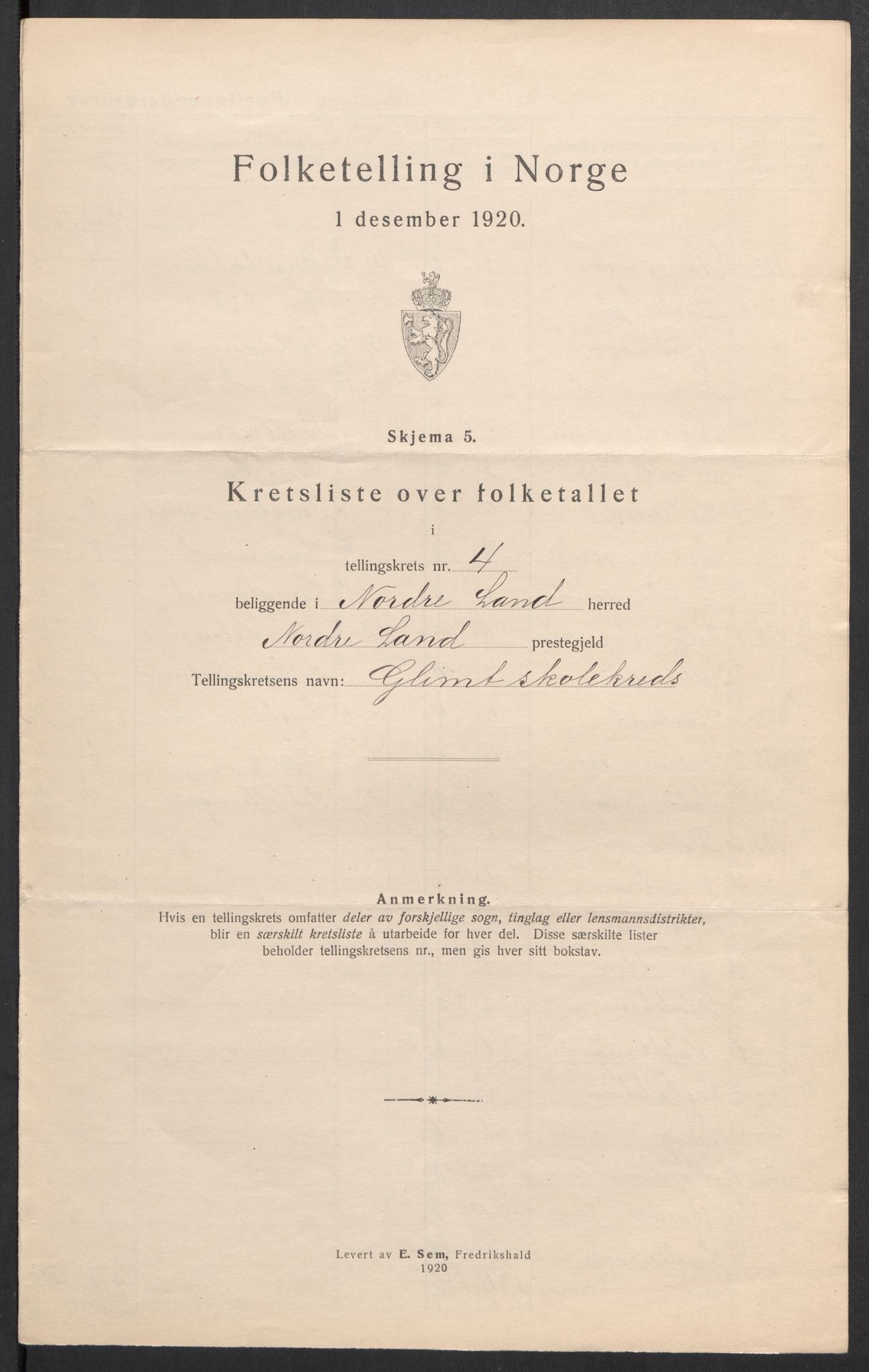 SAH, 1920 census for Nordre Land, 1920, p. 23