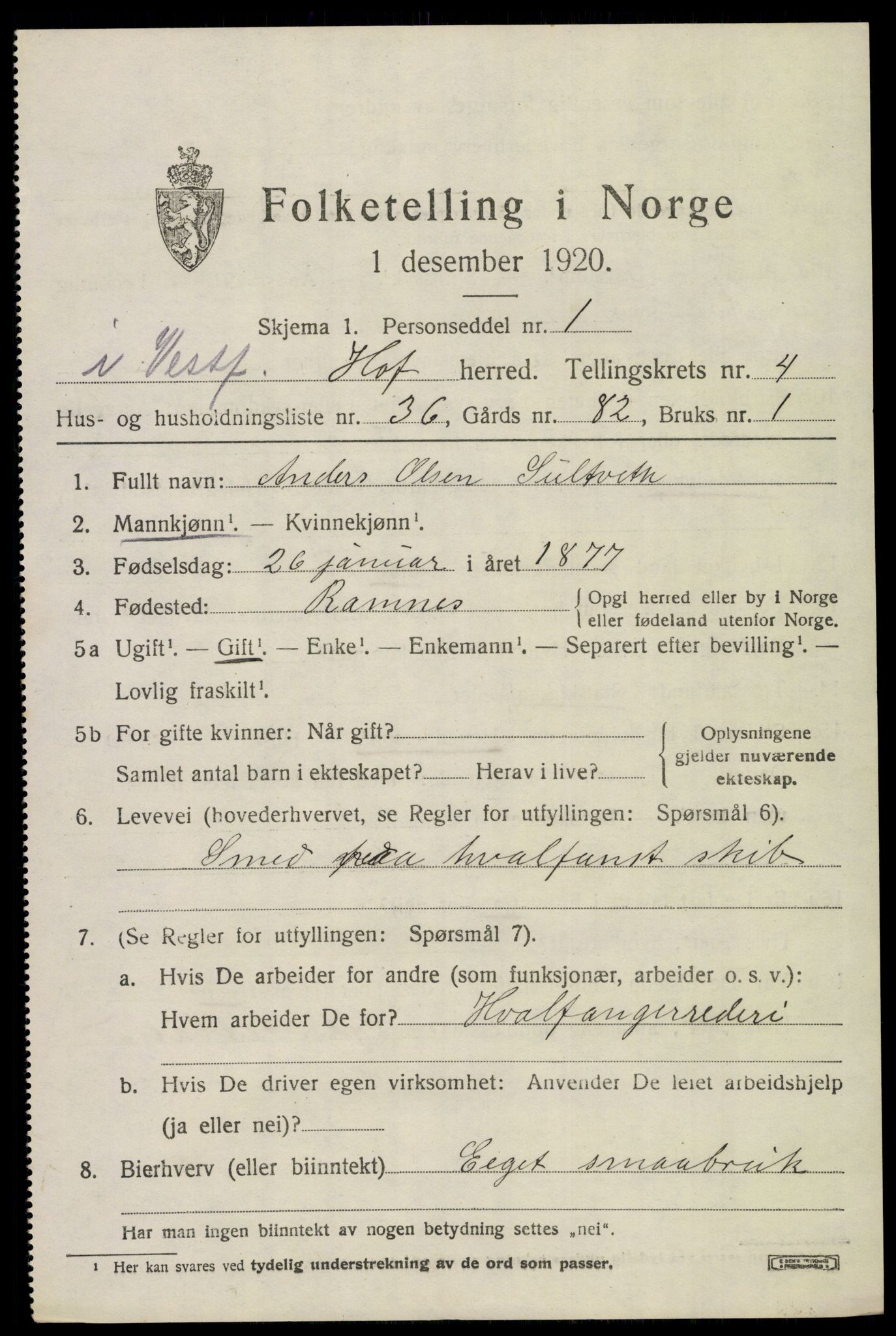 SAKO, 1920 census for Hof, 1920, p. 5225