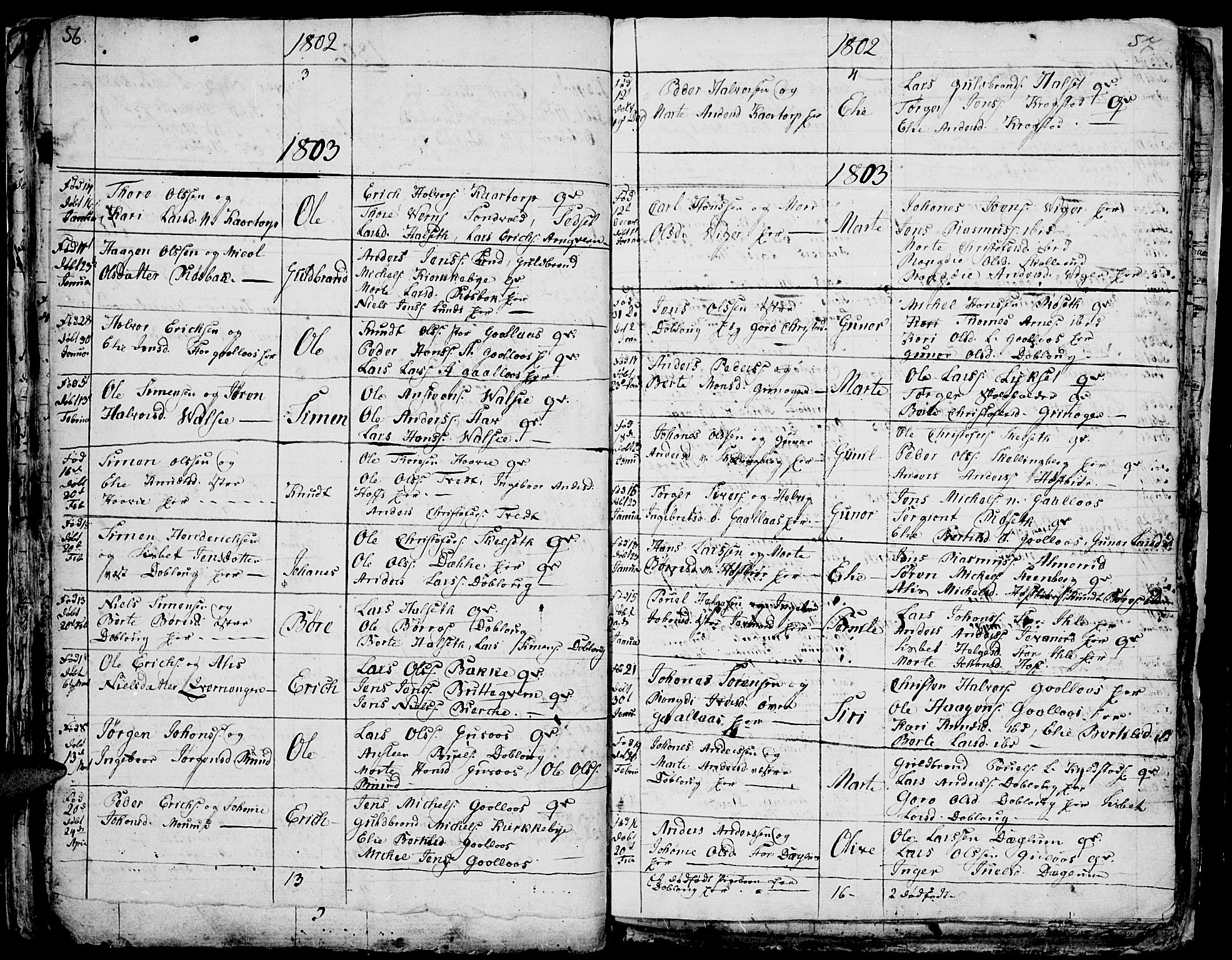 Vang prestekontor, Hedmark, AV/SAH-PREST-008/H/Ha/Hab/L0001: Parish register (copy) no. 1, 1792-1814, p. 56-57