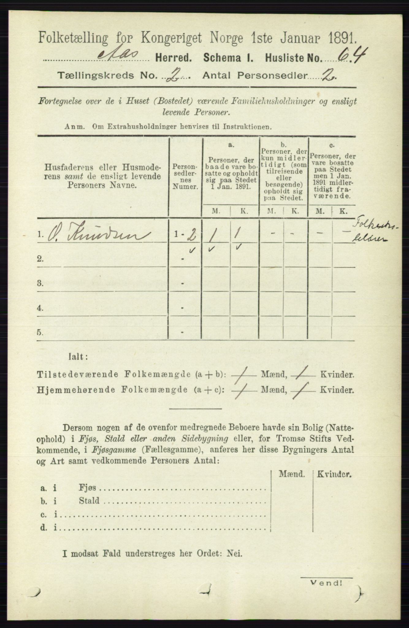 RA, 1891 census for 0214 Ås, 1891, p. 1566