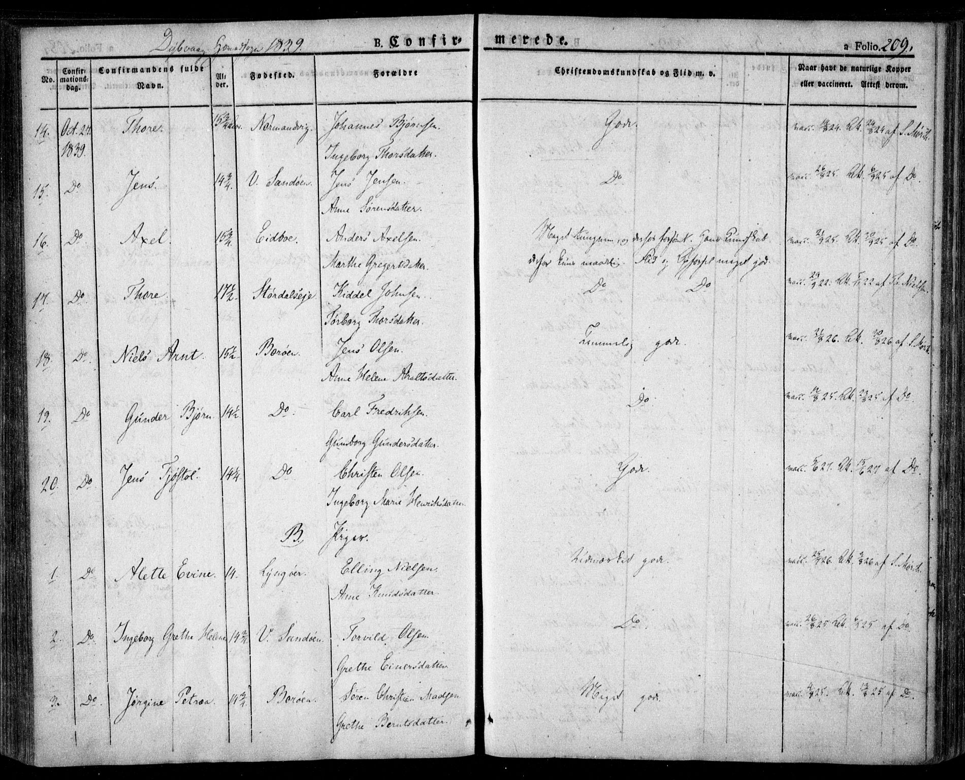 Dypvåg sokneprestkontor, AV/SAK-1111-0007/F/Fa/Faa/L0004: Parish register (official) no. A 4, 1824-1840, p. 209