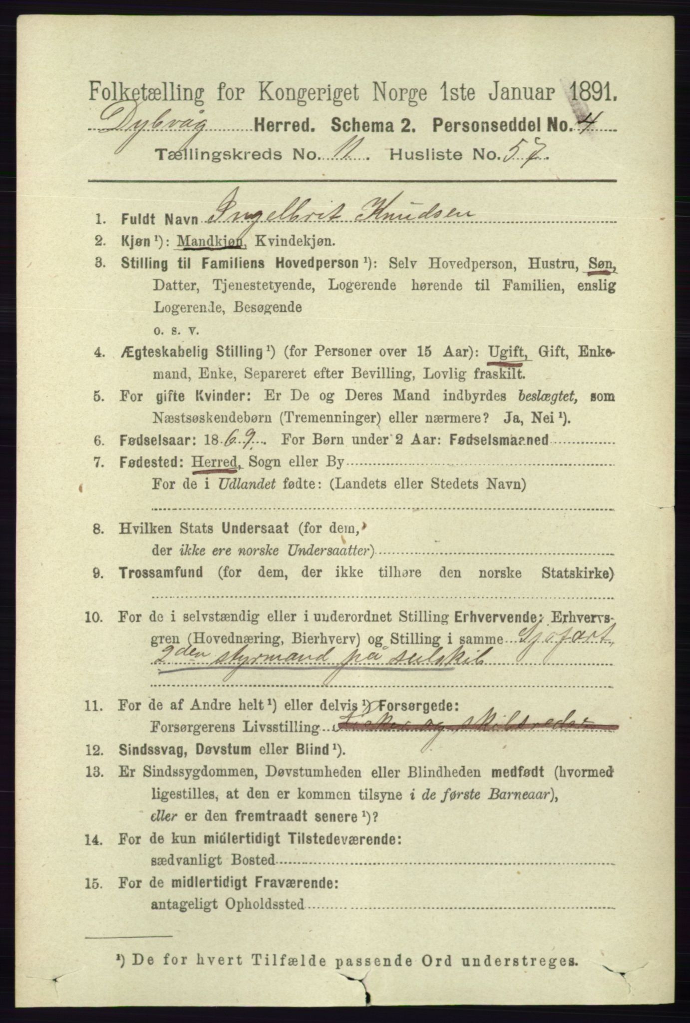 RA, 1891 census for 0915 Dypvåg, 1891, p. 4658