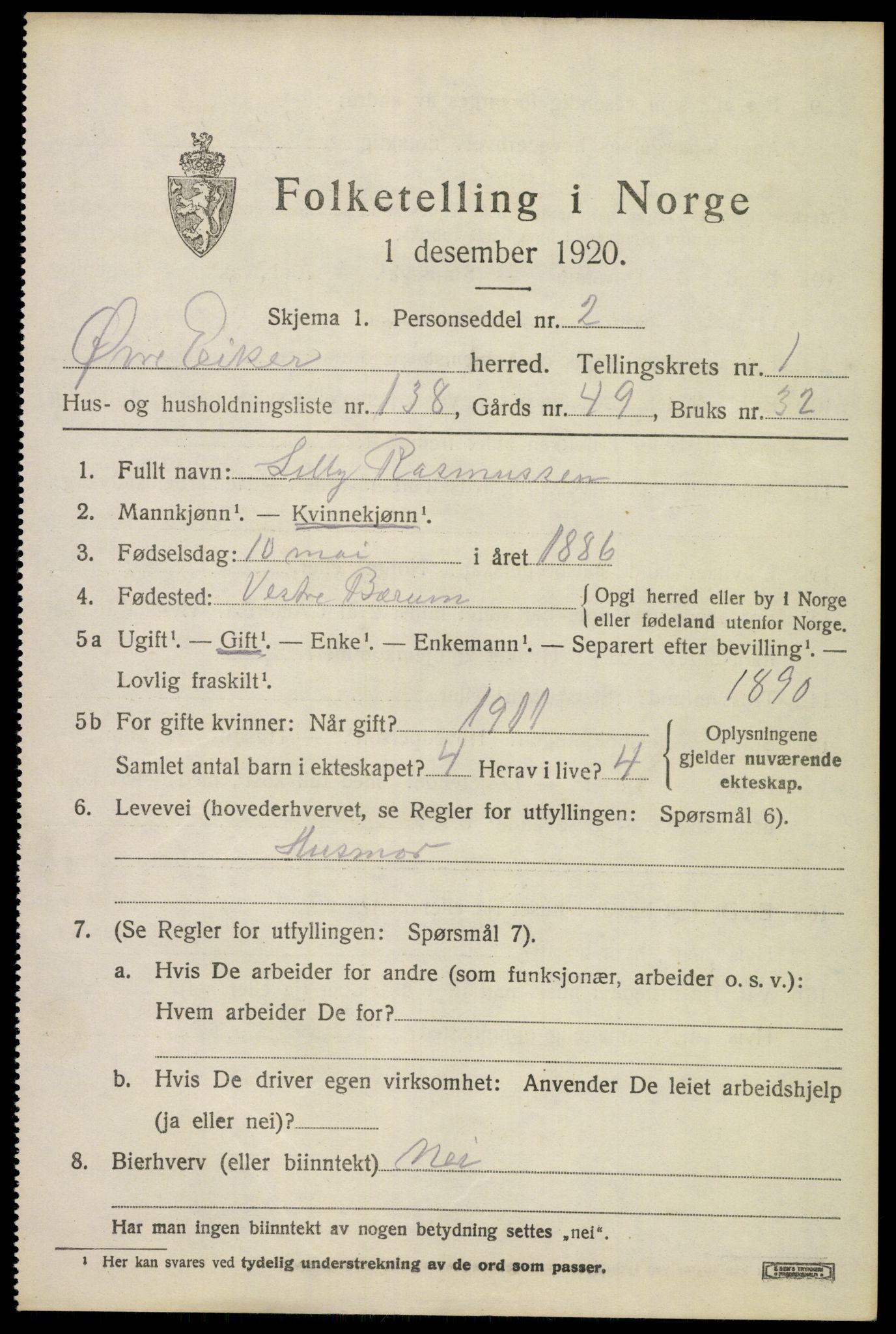 SAKO, 1920 census for Øvre Eiker, 1920, p. 5576