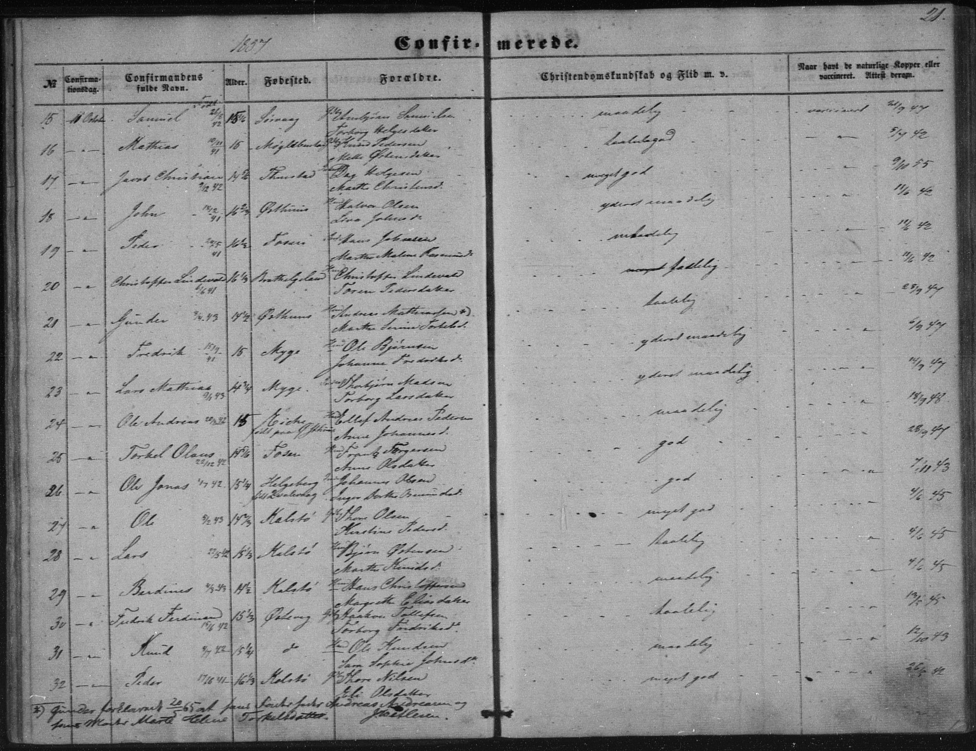 Avaldsnes sokneprestkontor, AV/SAST-A -101851/H/Ha/Haa/L0009: Parish register (official) no. A 9, 1853-1865, p. 21