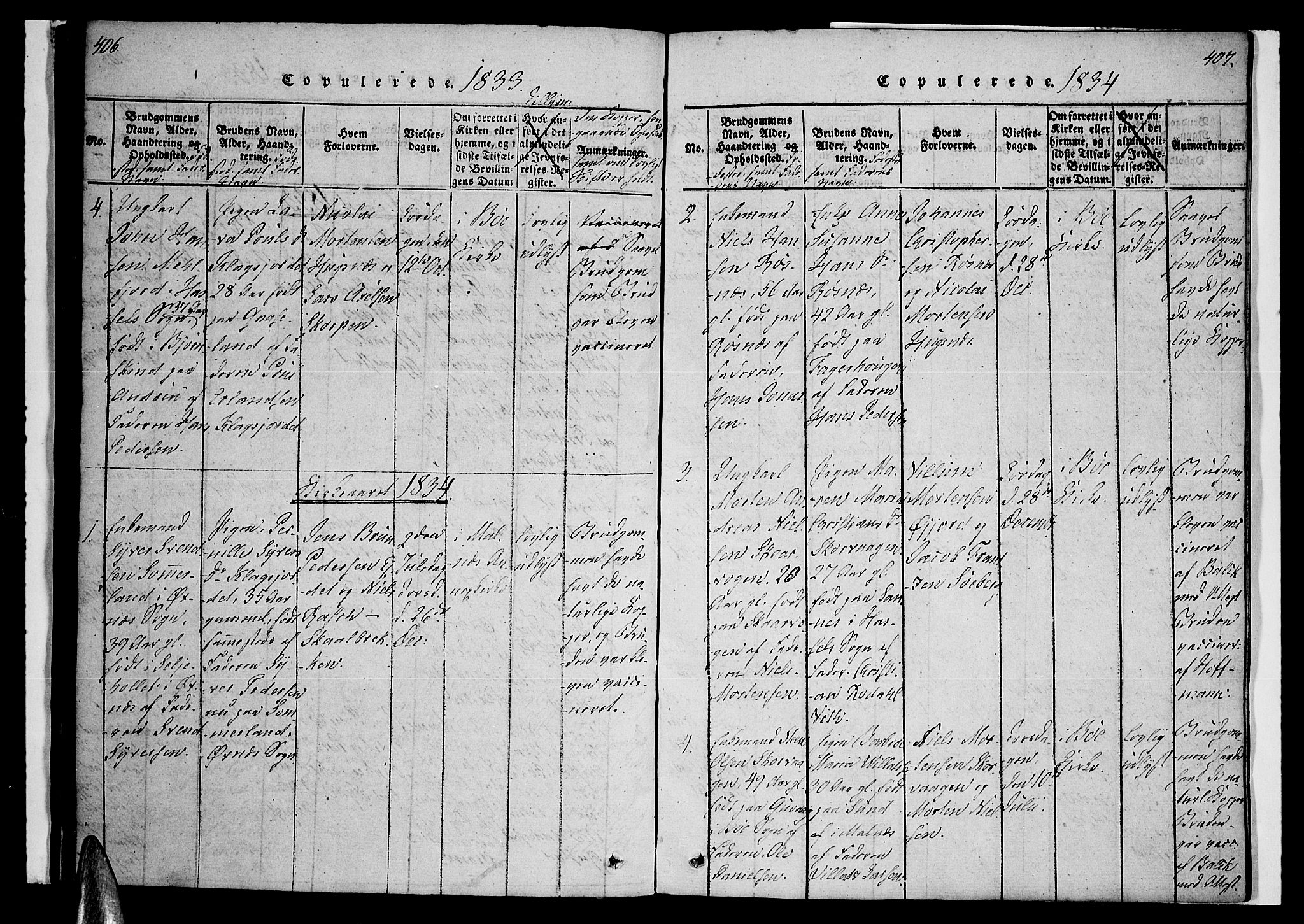 Ministerialprotokoller, klokkerbøker og fødselsregistre - Nordland, SAT/A-1459/891/L1298: Parish register (official) no. 891A03, 1820-1840, p. 406-407