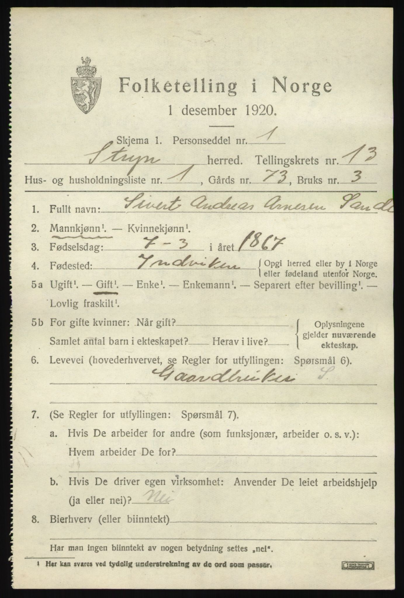 SAB, 1920 census for Stryn, 1920, p. 5674