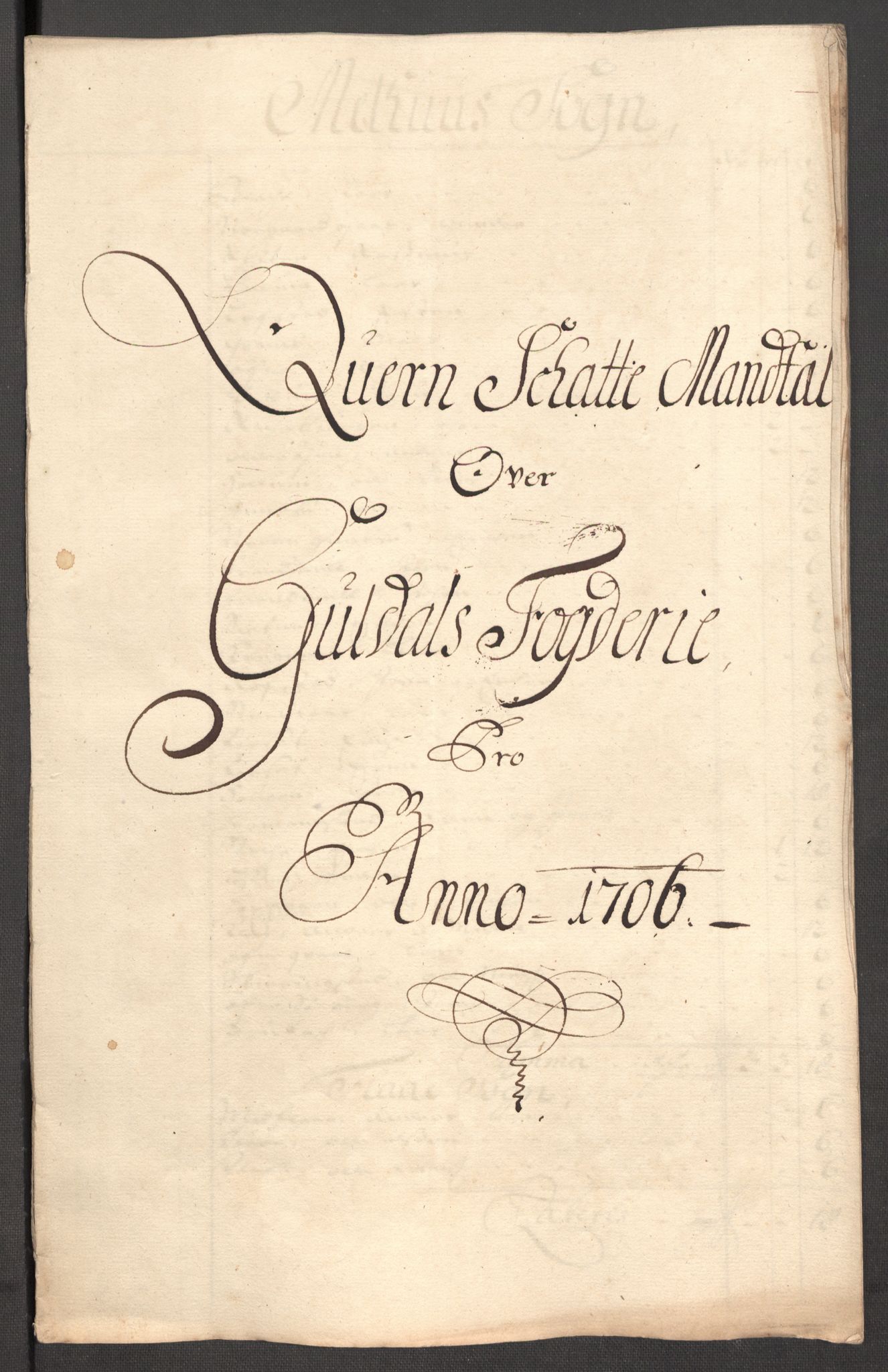 Rentekammeret inntil 1814, Reviderte regnskaper, Fogderegnskap, AV/RA-EA-4092/R60/L3956: Fogderegnskap Orkdal og Gauldal, 1706, p. 288