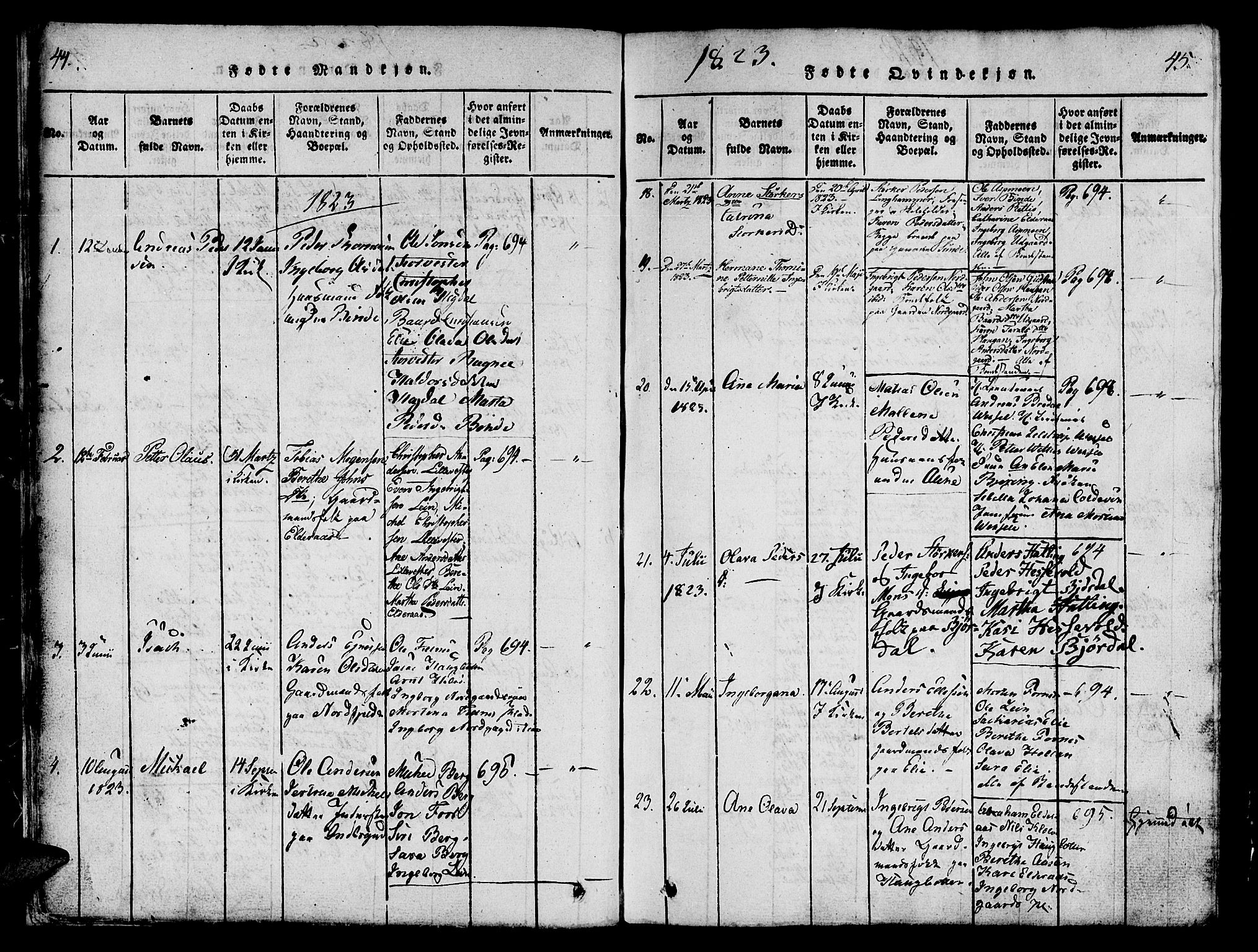 Ministerialprotokoller, klokkerbøker og fødselsregistre - Nord-Trøndelag, SAT/A-1458/746/L0441: Parish register (official) no. 746A03 /1, 1816-1827, p. 44-45