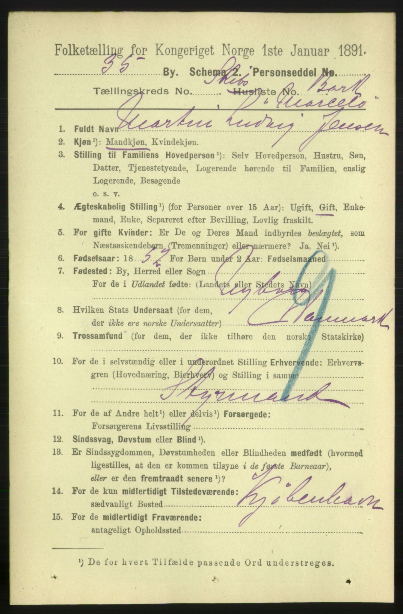 RA, 1891 census for 0905 Lillesand, 1891, p. 1618