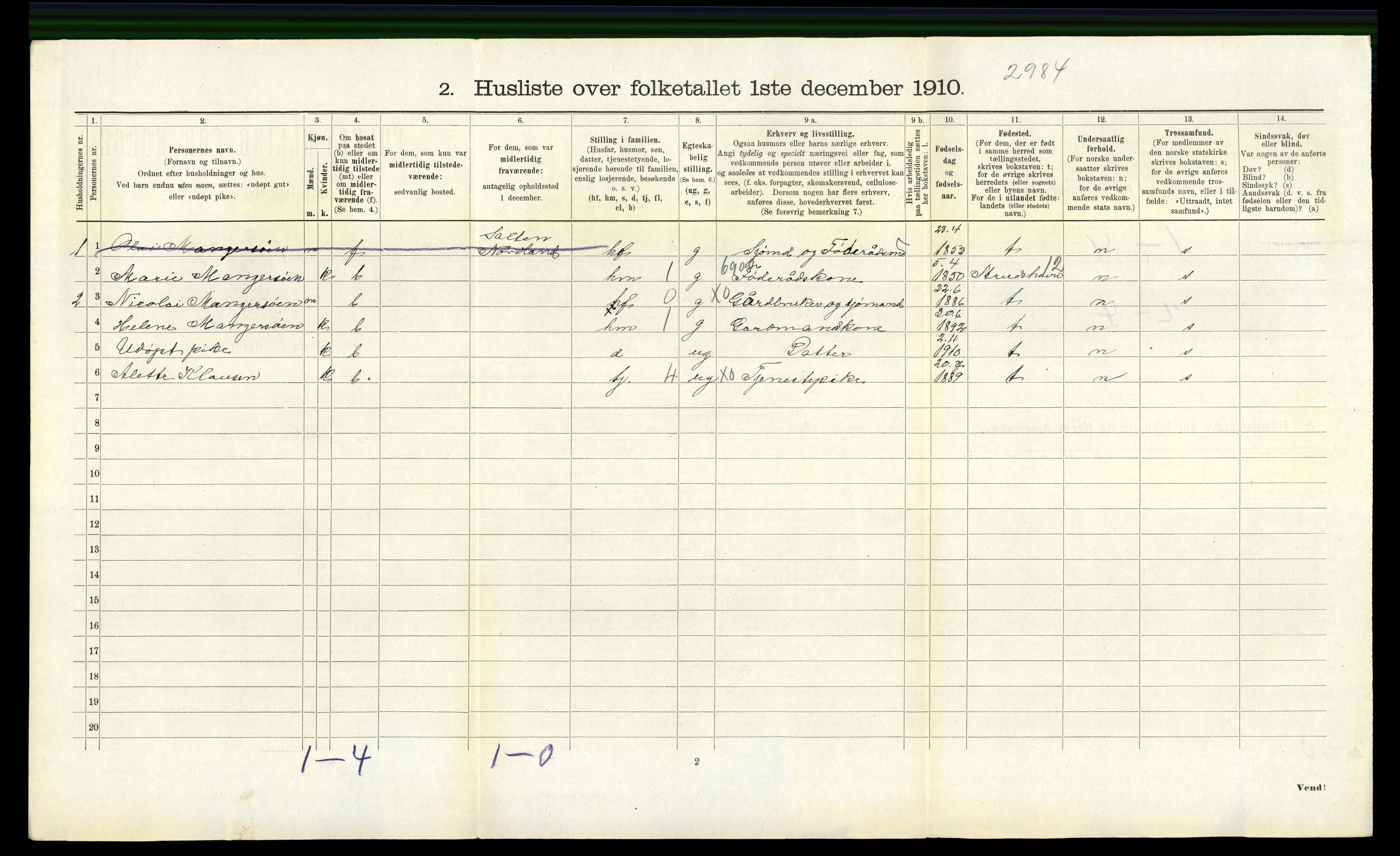 RA, 1910 census for Manger, 1910, p. 516