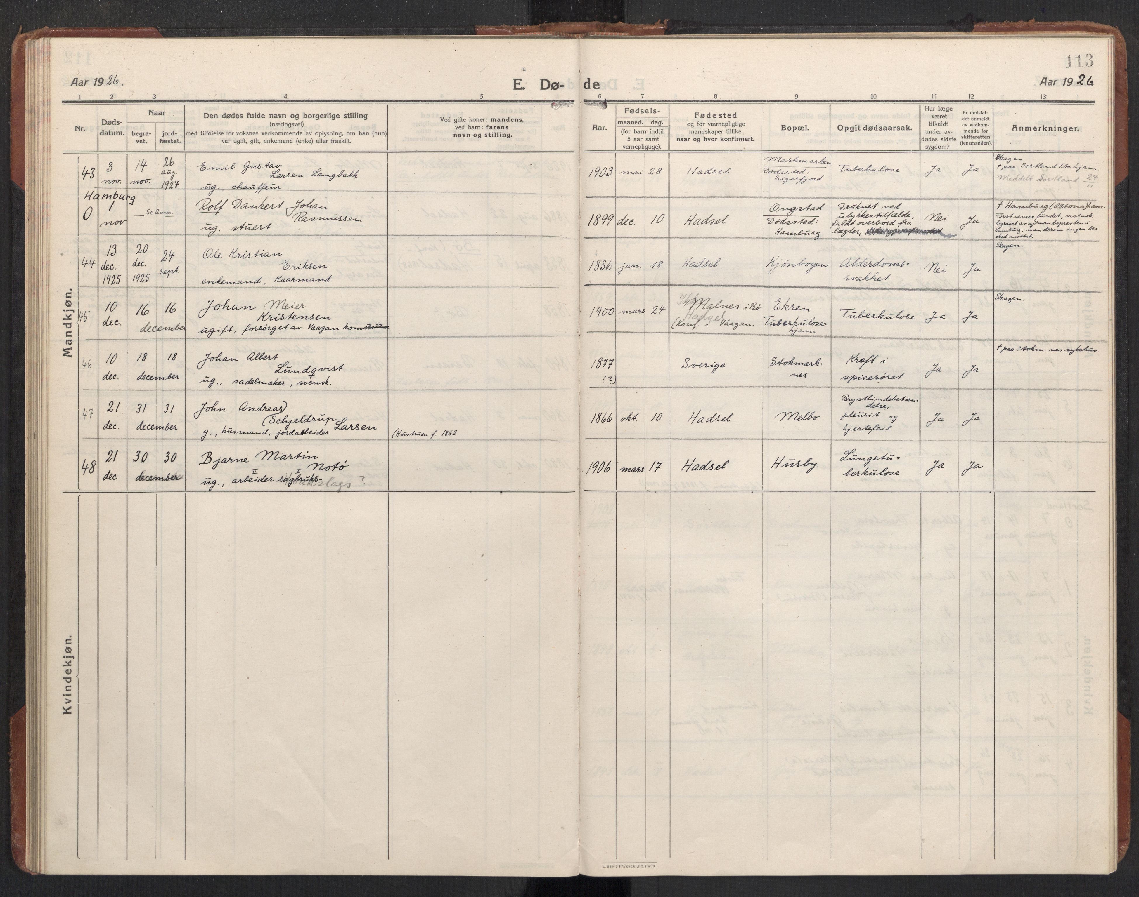 Ministerialprotokoller, klokkerbøker og fødselsregistre - Nordland, AV/SAT-A-1459/888/L1269: Parish register (copy) no. 888C11, 1913-1937, p. 113