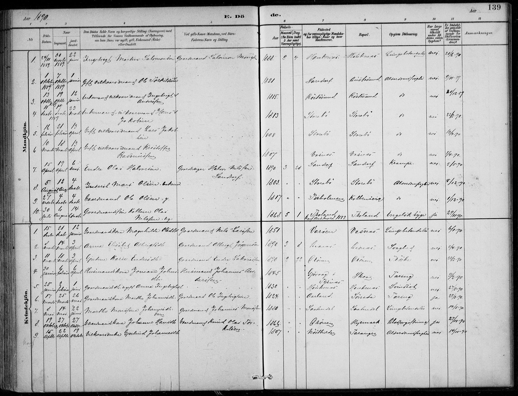 Sund sokneprestembete, SAB/A-99930: Parish register (official) no. C  1, 1882-1899, p. 139