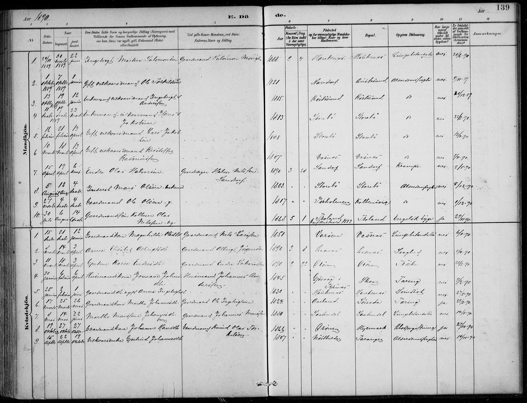 Sund sokneprestembete, AV/SAB-A-99930: Parish register (official) no. C  1, 1882-1899, p. 139