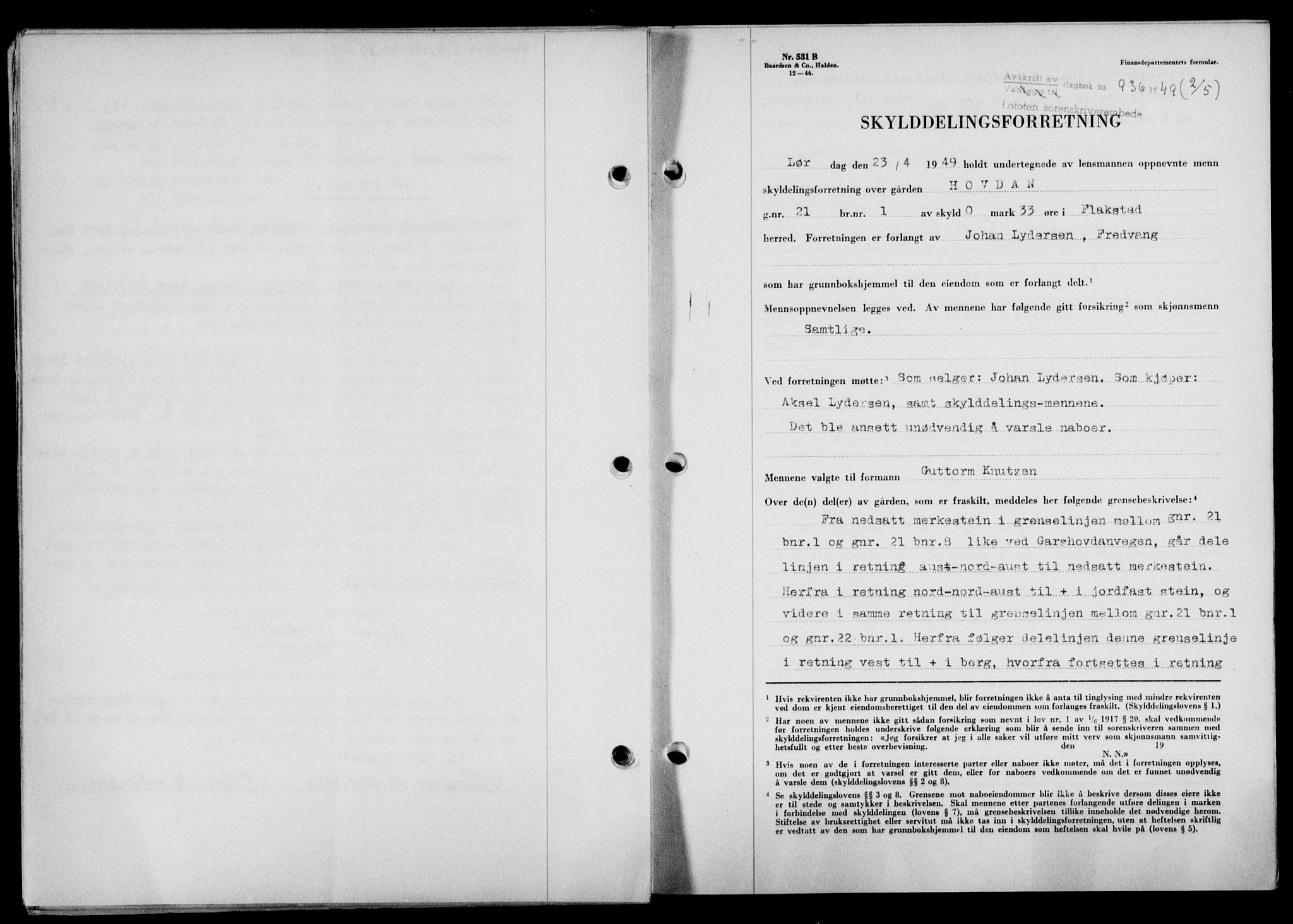 Lofoten sorenskriveri, SAT/A-0017/1/2/2C/L0020a: Mortgage book no. 20a, 1948-1949, Diary no: : 936/1949