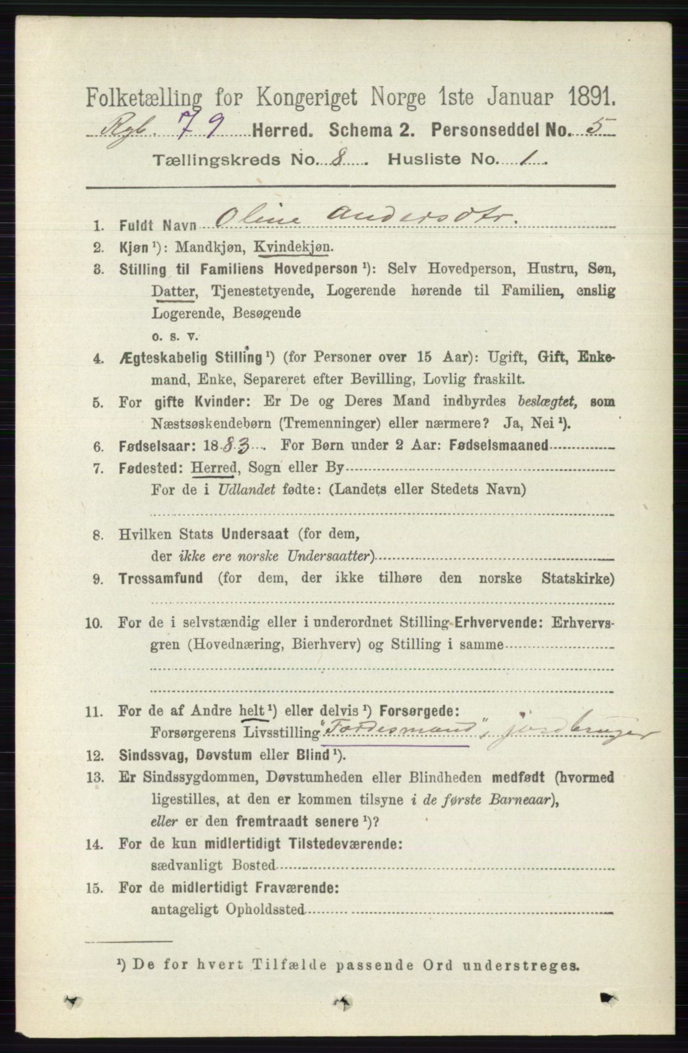 RA, 1891 census for 0520 Ringebu, 1891, p. 3680