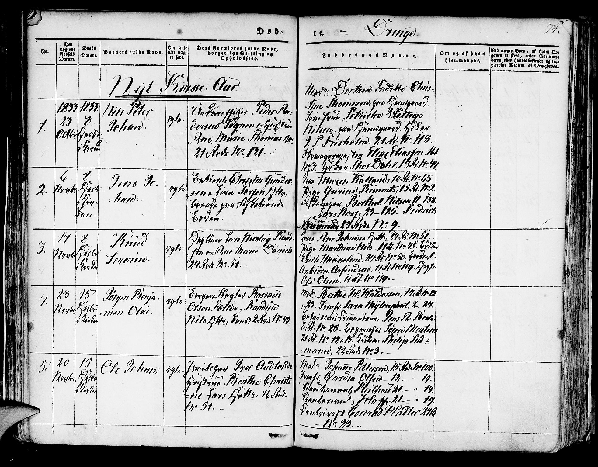 Korskirken sokneprestembete, AV/SAB-A-76101/H/Hab: Parish register (copy) no. A 5I, 1831-1844, p. 74