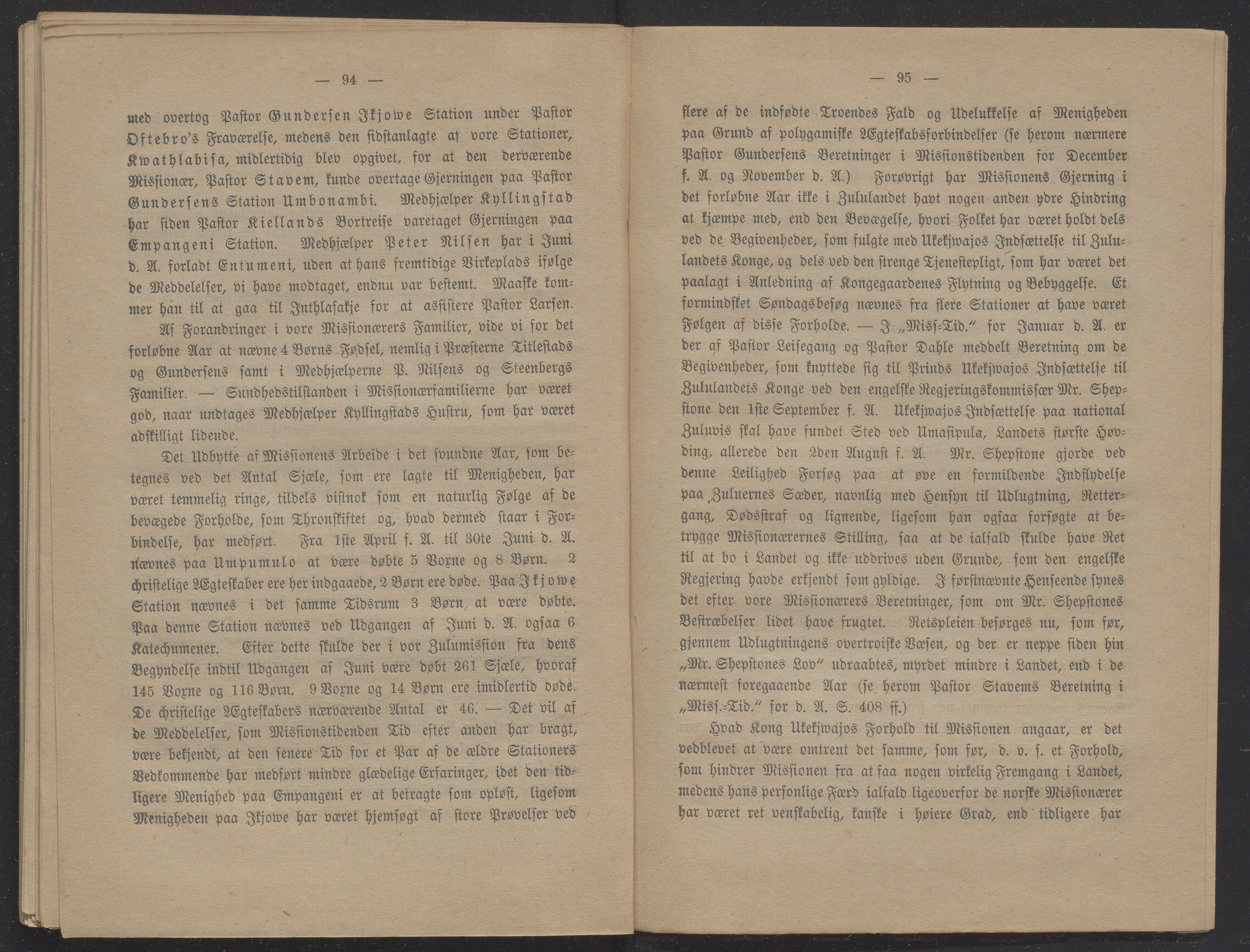 Det Norske Misjonsselskap - hovedadministrasjonen, VID/MA-A-1045/D/Db/Dba/L0338/0002: Beretninger, Bøker, Skrifter o.l   / Årsberetninger 32, 1874, p. 94-95