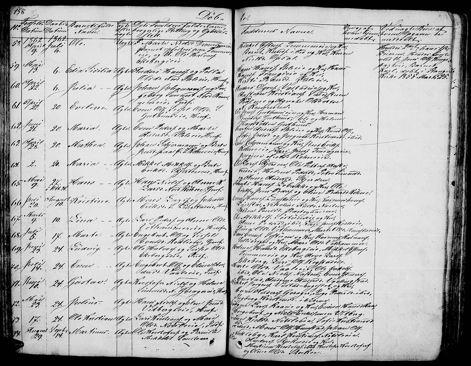 Stange prestekontor, SAH/PREST-002/L/L0003: Parish register (copy) no. 3, 1840-1864, p. 158