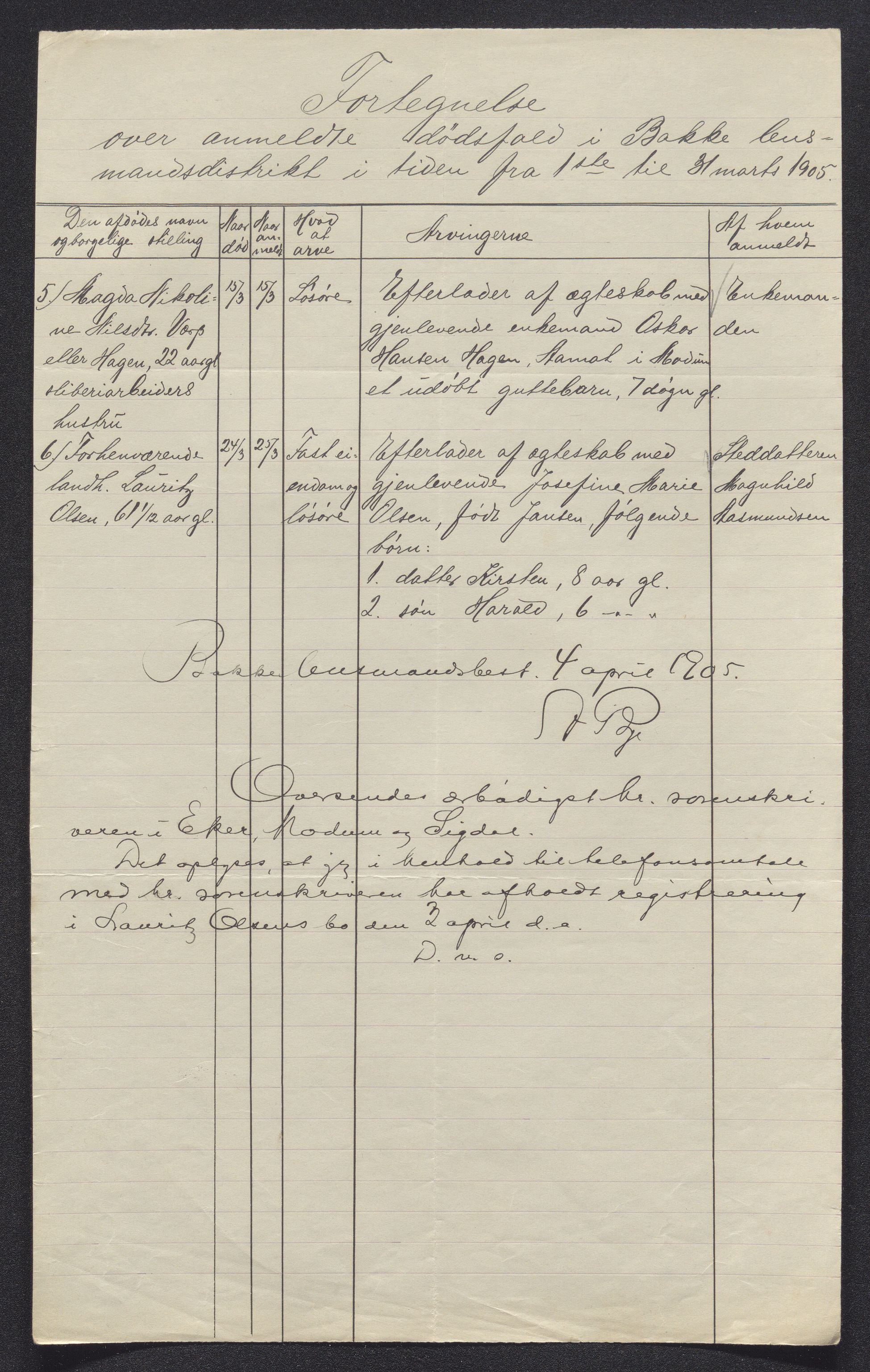Eiker, Modum og Sigdal sorenskriveri, AV/SAKO-A-123/H/Ha/Hab/L0030: Dødsfallsmeldinger, 1903-1905, p. 1019