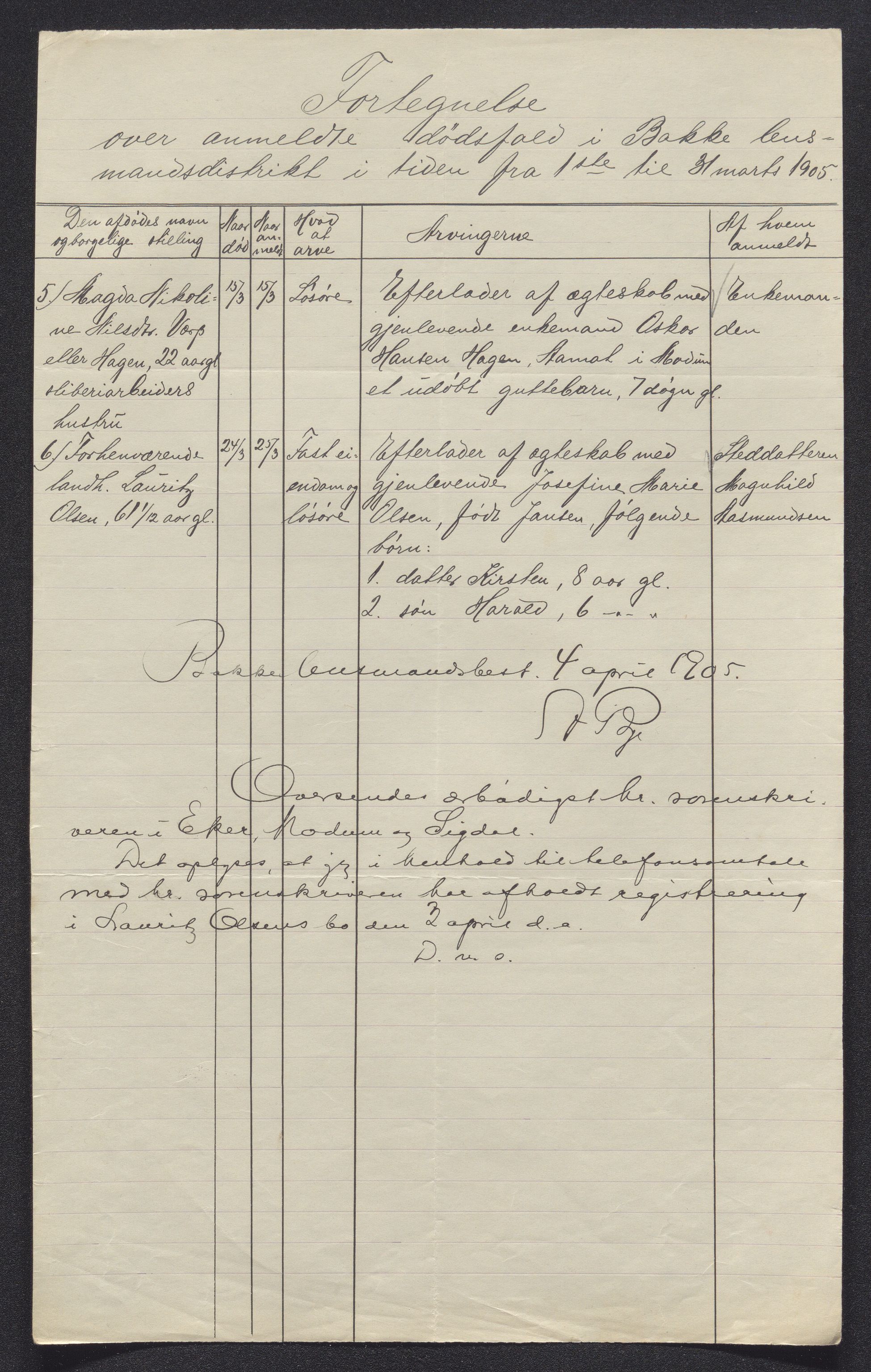 Eiker, Modum og Sigdal sorenskriveri, SAKO/A-123/H/Ha/Hab/L0030: Dødsfallsmeldinger, 1903-1905, p. 1019