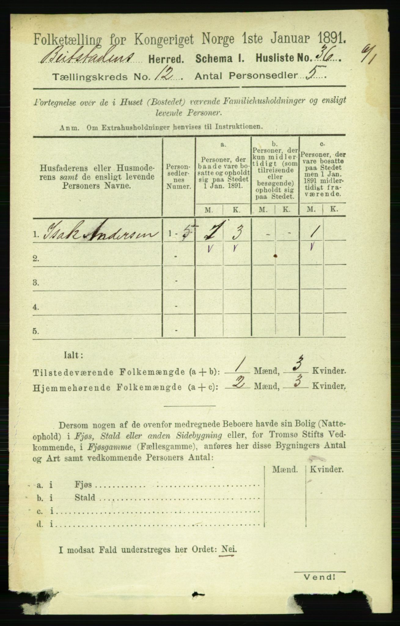 RA, 1891 census for 1727 Beitstad, 1891, p. 3363