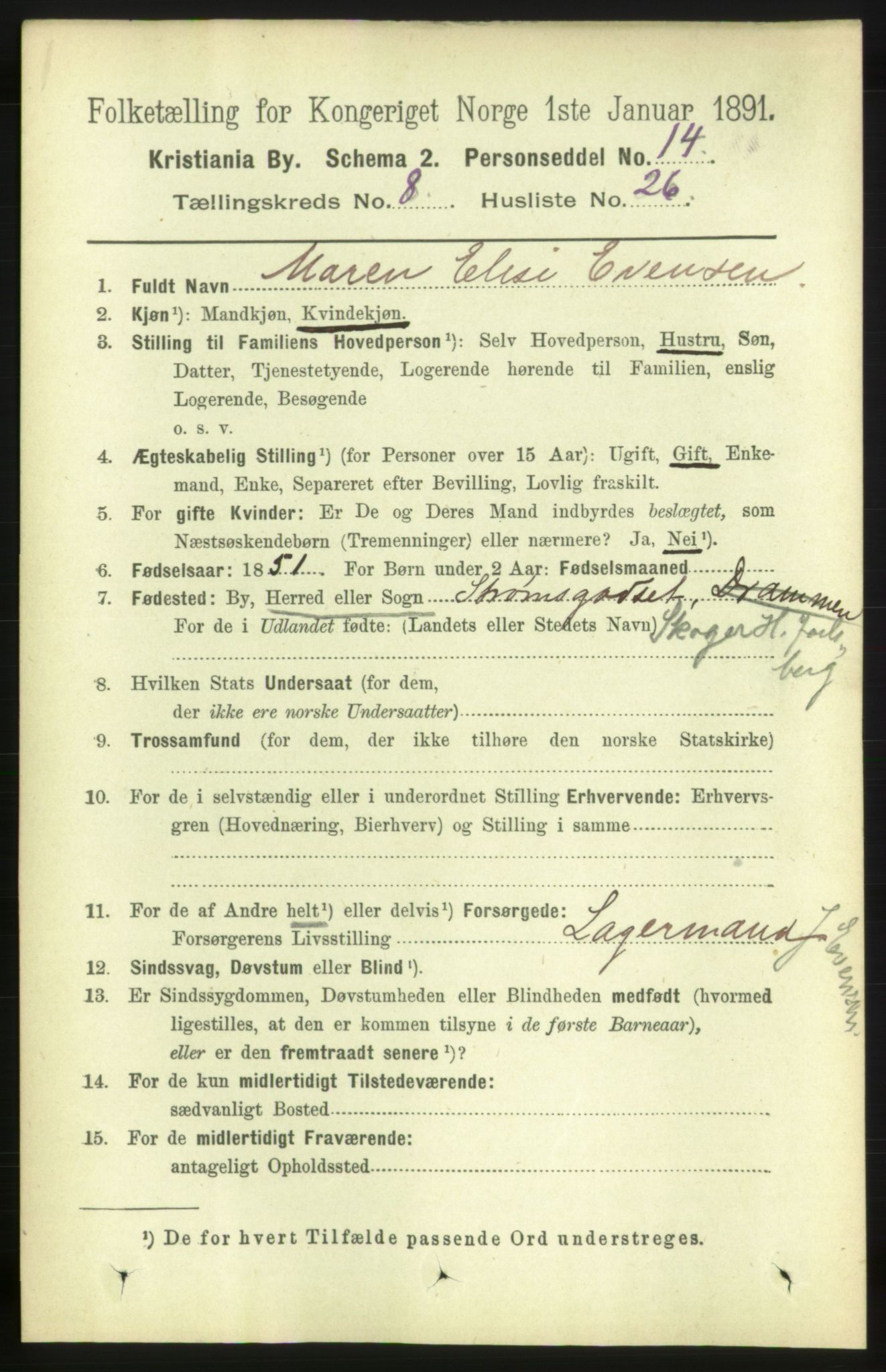 RA, 1891 census for 0301 Kristiania, 1891, p. 3922