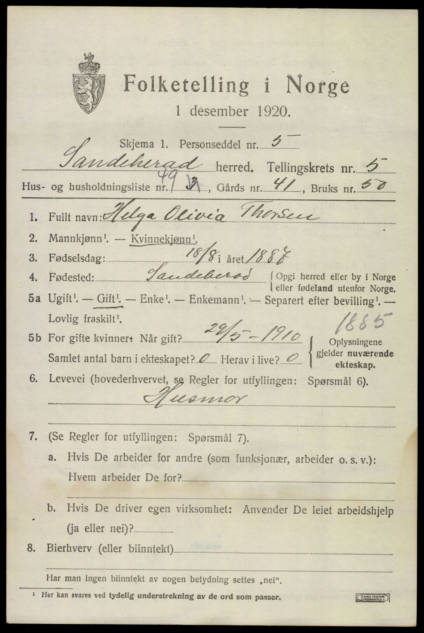 SAKO, 1920 census for Sandeherred, 1920, p. 8642