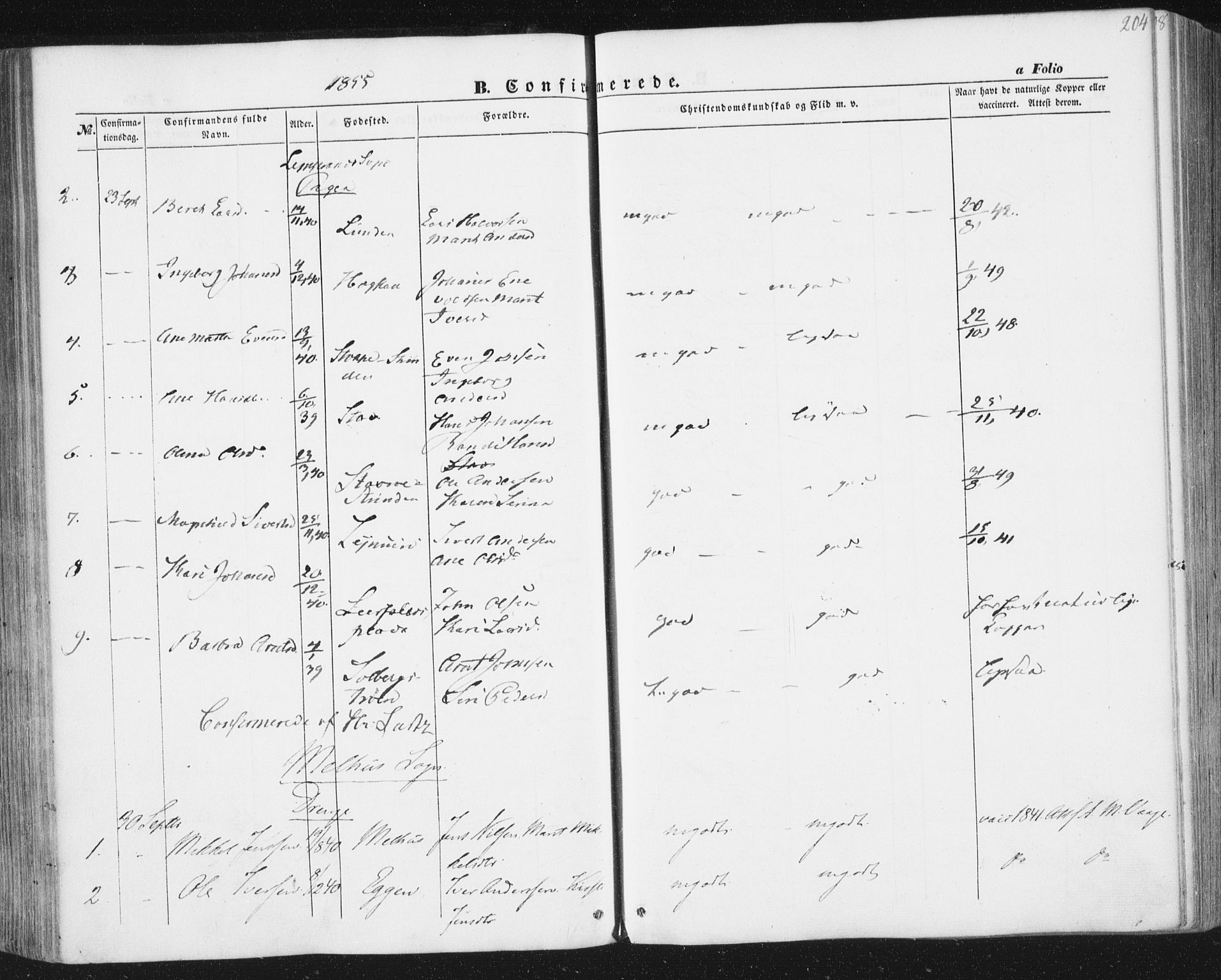 Ministerialprotokoller, klokkerbøker og fødselsregistre - Sør-Trøndelag, AV/SAT-A-1456/691/L1076: Parish register (official) no. 691A08, 1852-1861, p. 204